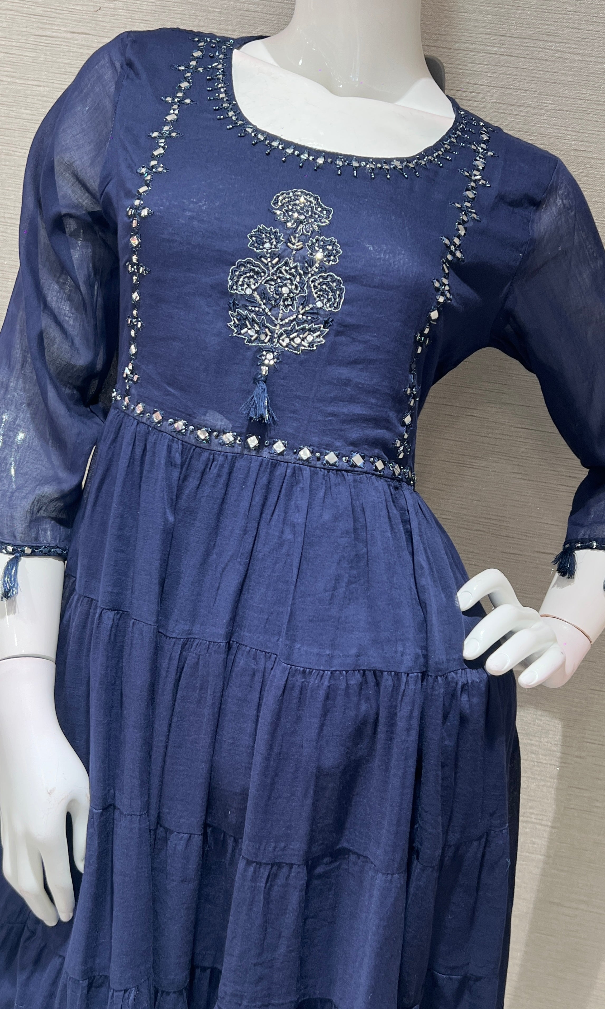 Blue ANARKALI EMBROIDERED kurta set