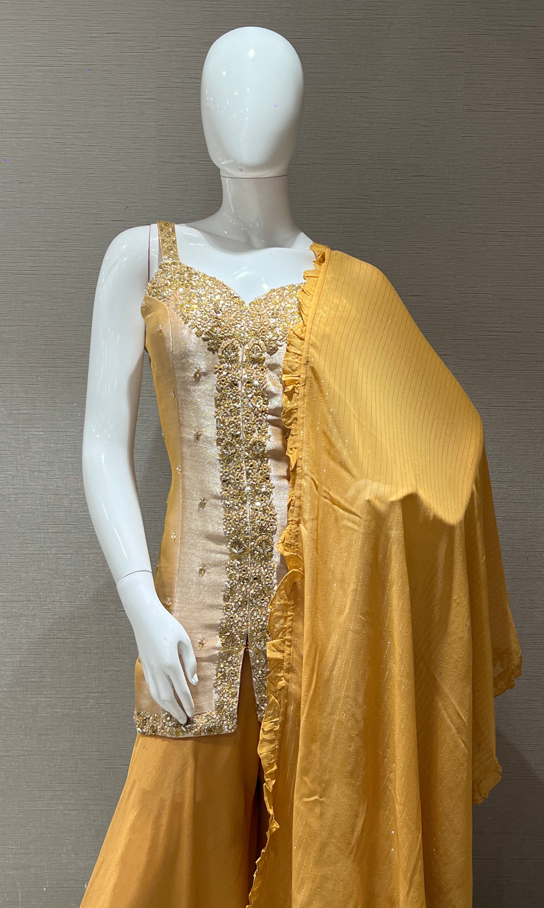 Mustard Yellow Embroidered Sharara