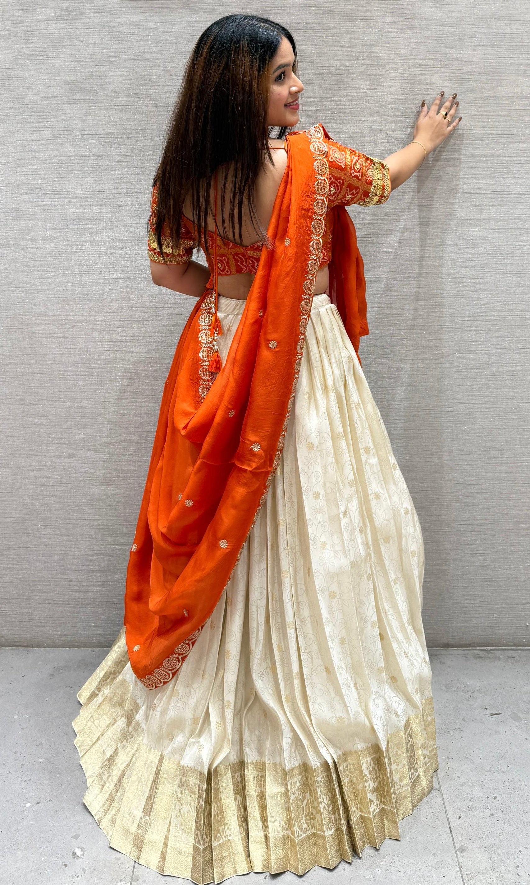 Orange and Gold Embroidered Lehenga