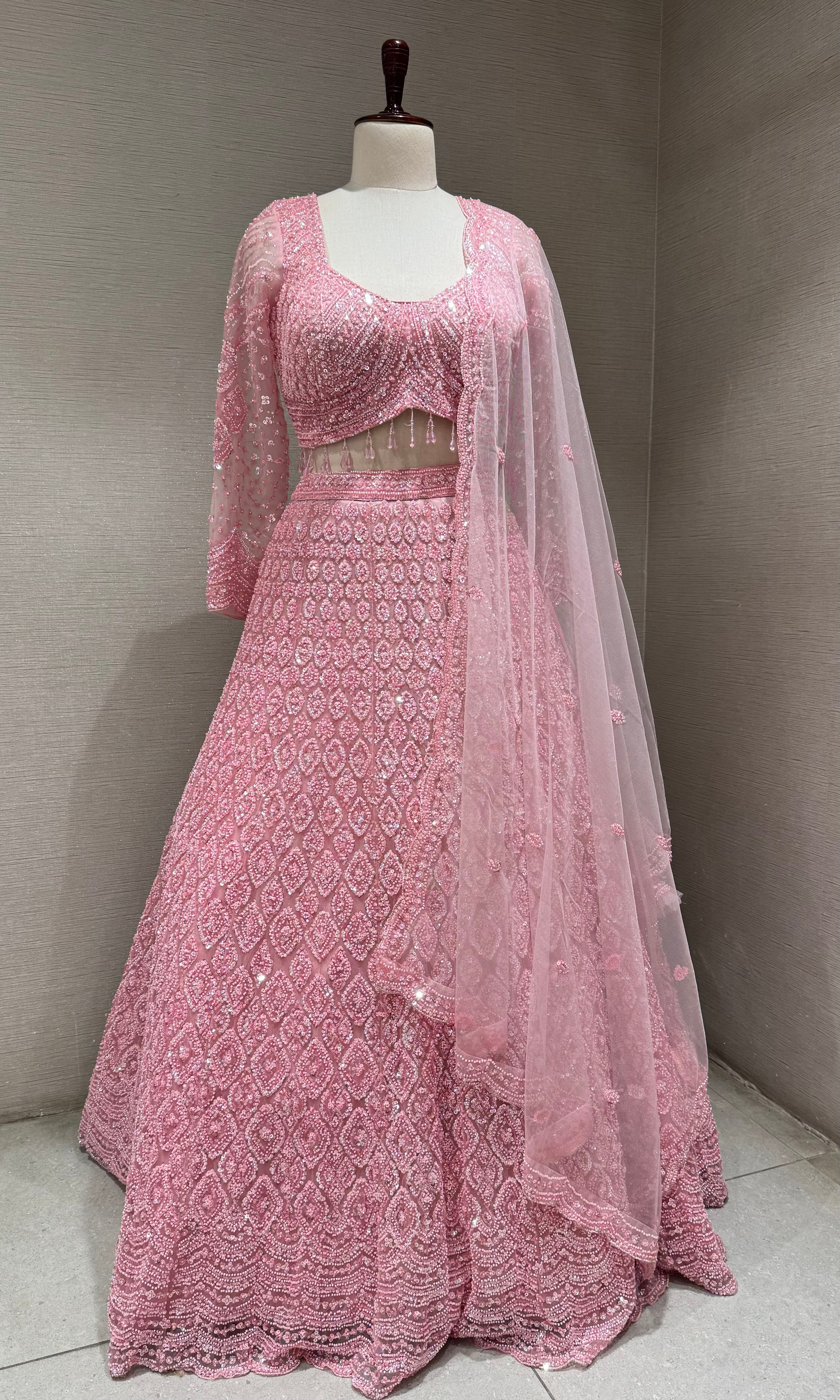 Pastel Pink Monochromatic Embroidered Bridal Lehenga