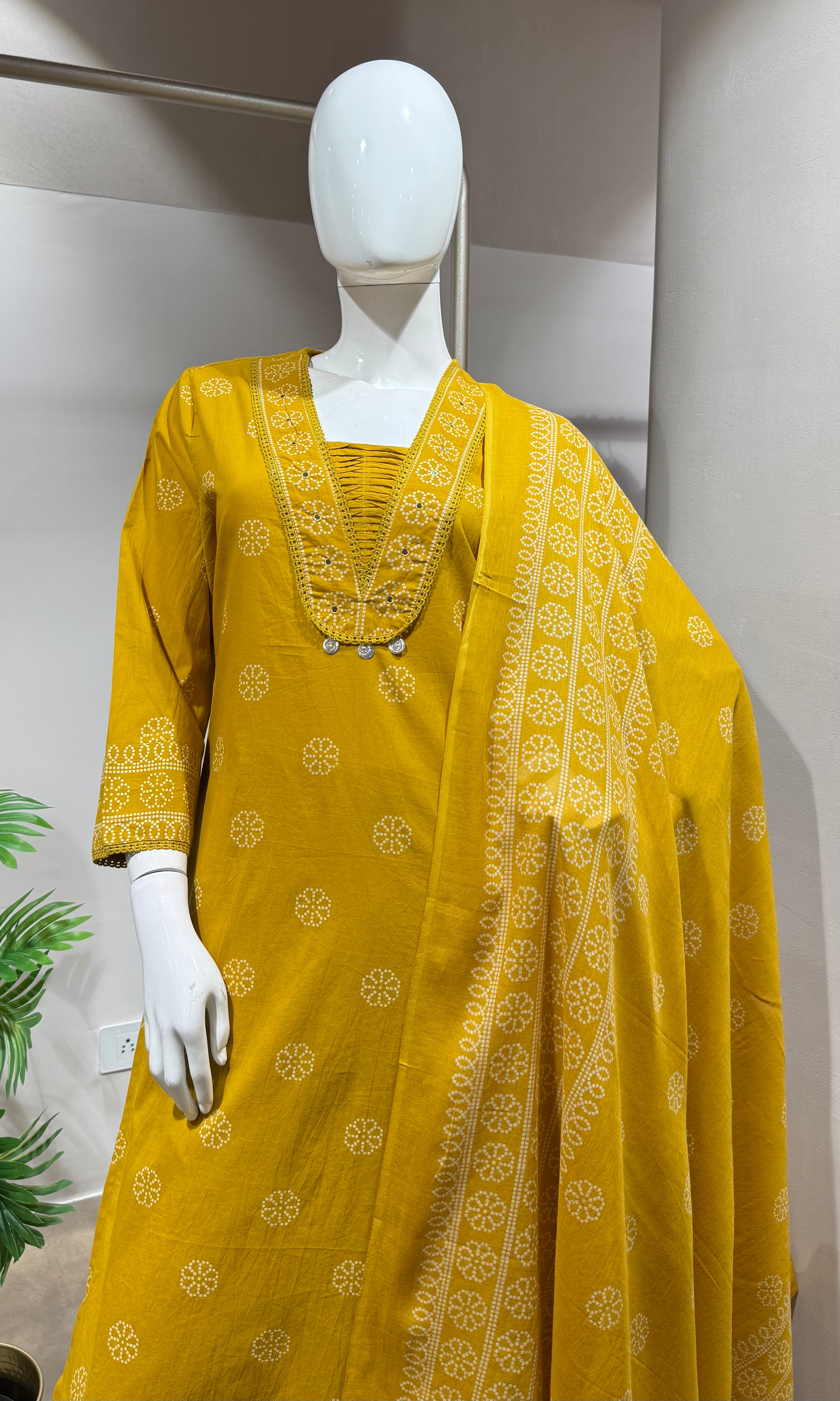 mustard yellow embroidered kurta set