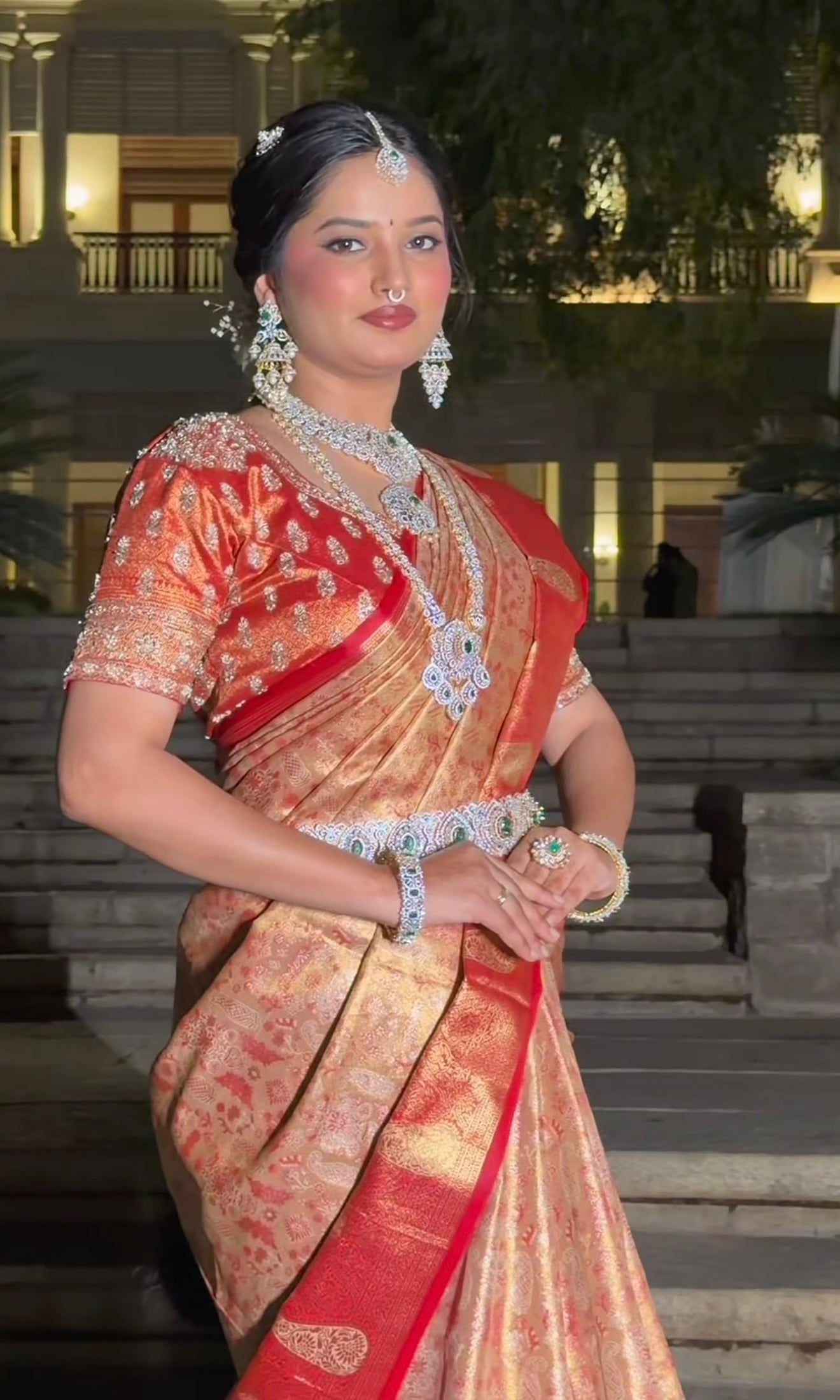 Red and gold kanjivaram saree with blouse