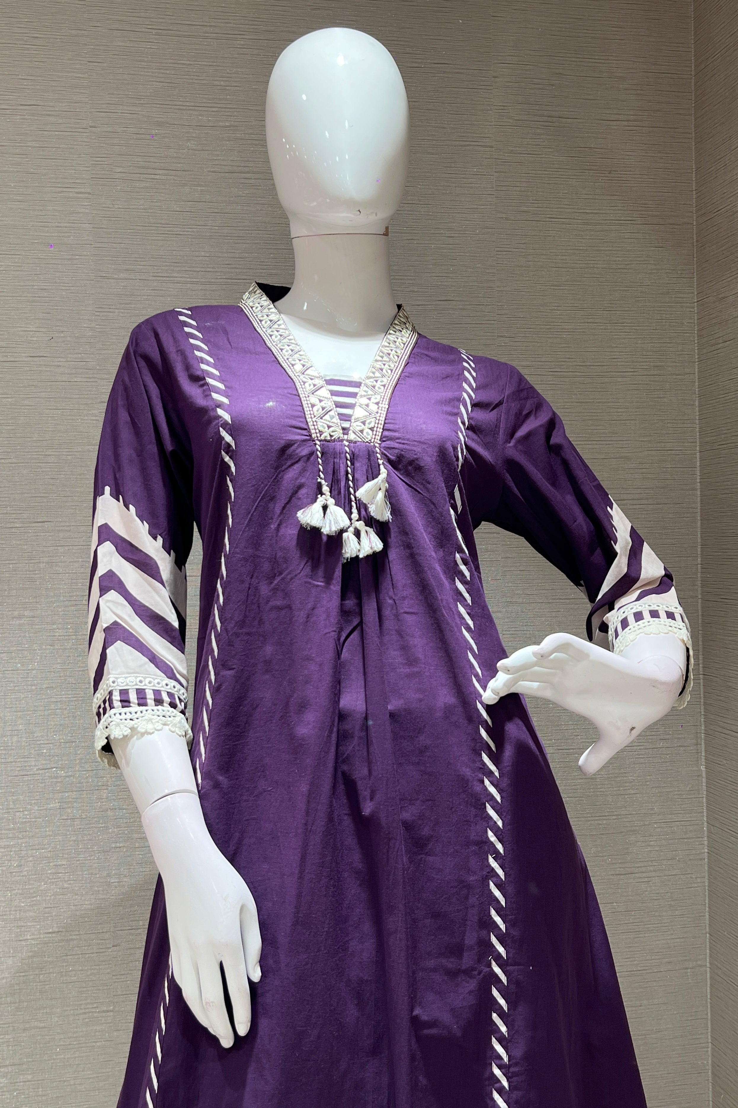 PURPLE ethnic white lace kurta set