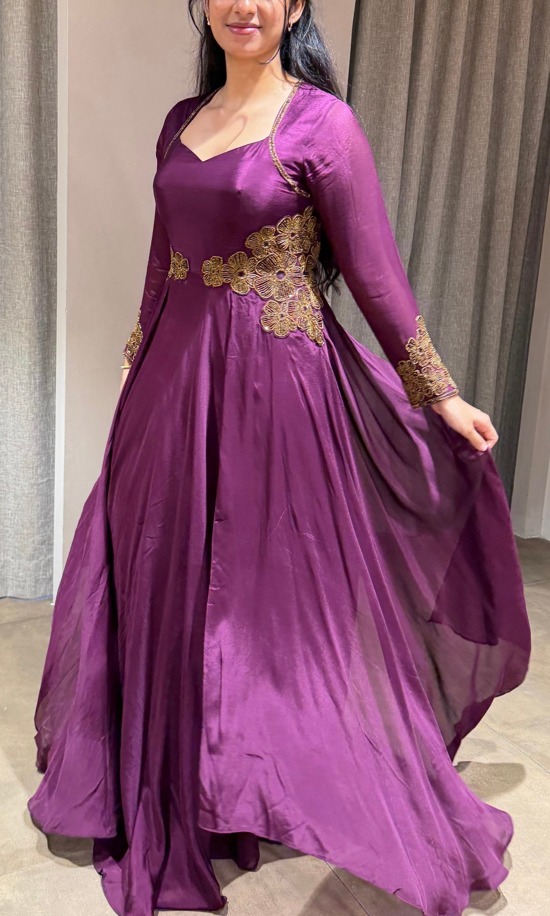 Wine GOLDEN EMBROIDERY LONG ANARKALI GOWN