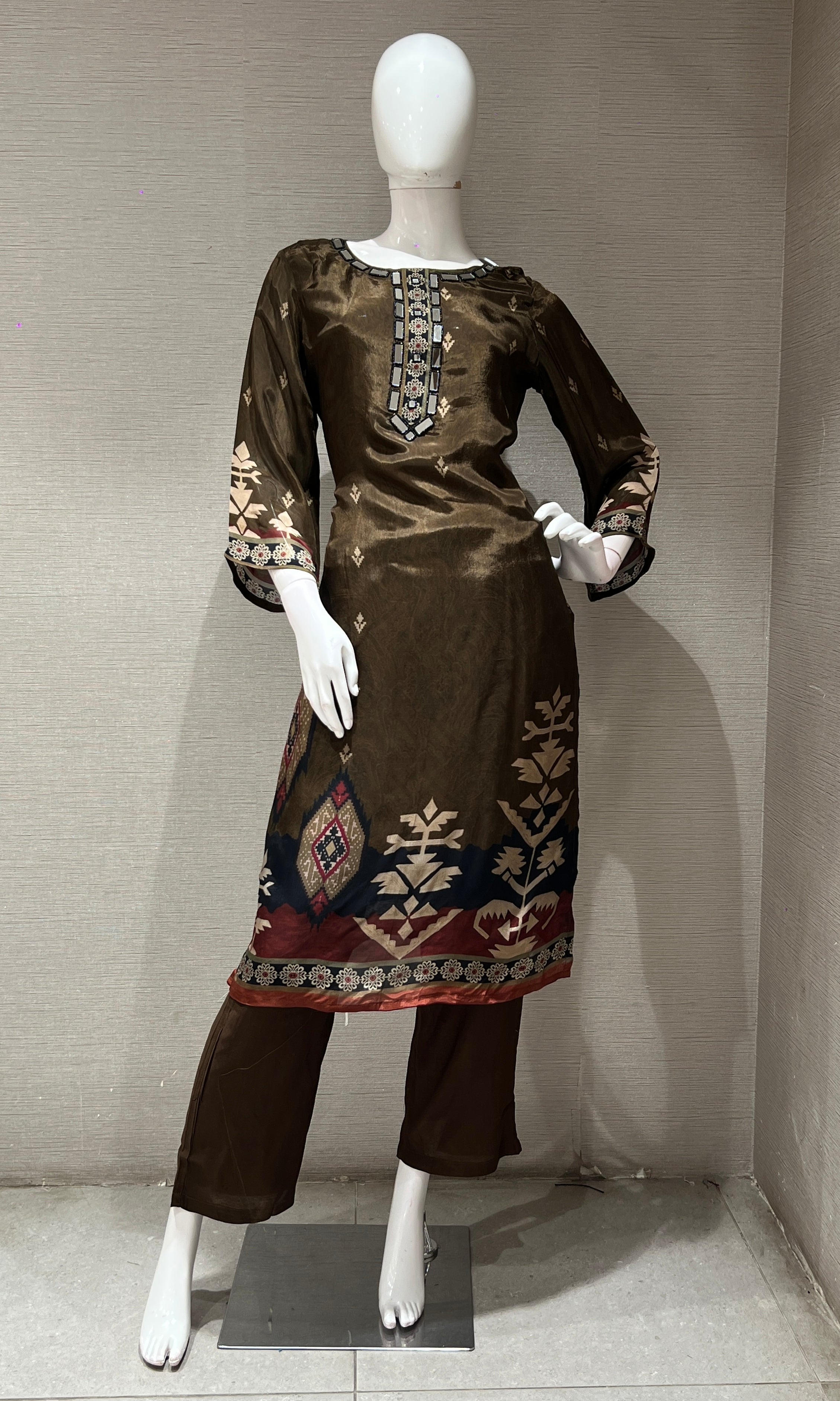 Brown ETHNIC PRINTED kurta set