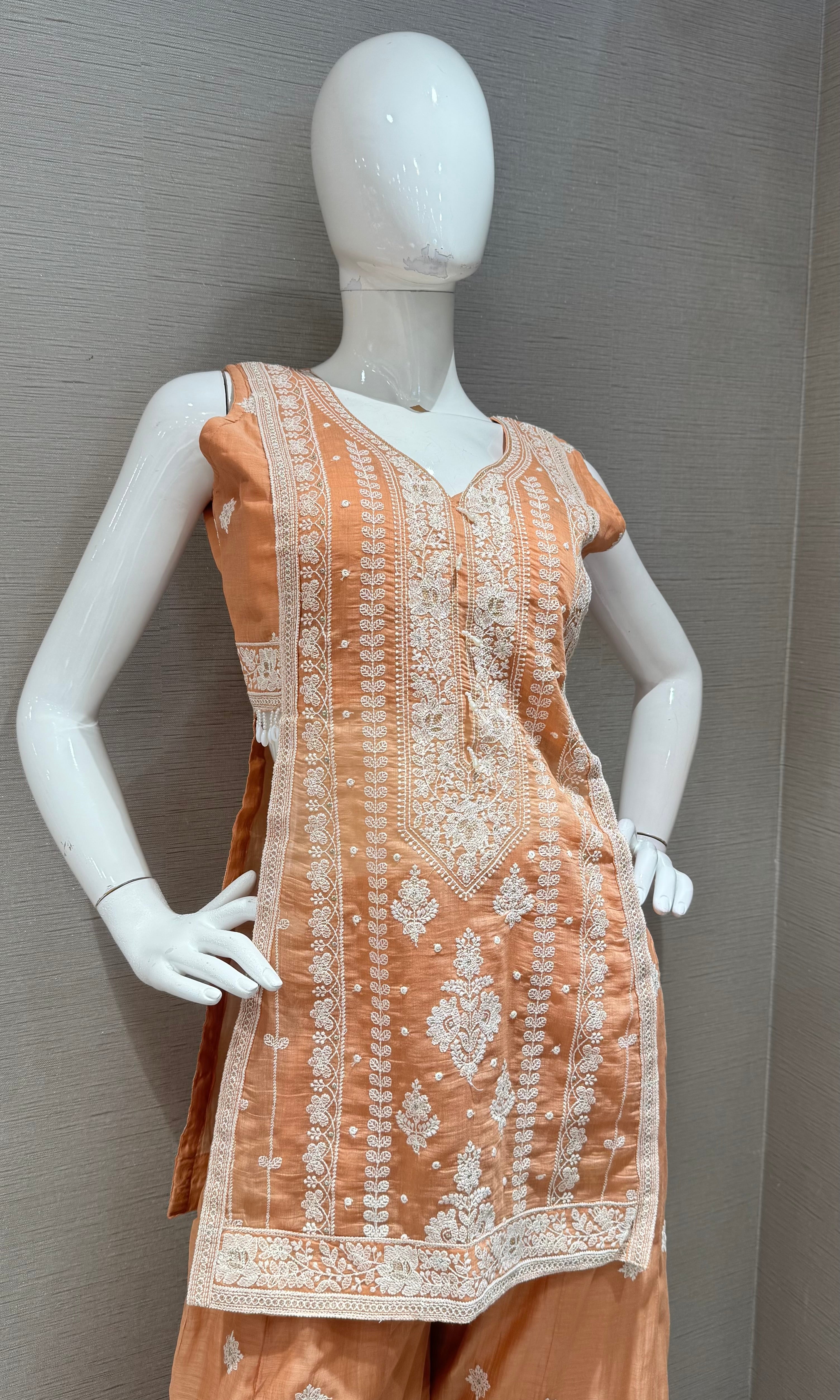 Dusty Peach Embroidered Ethnic Palazzoo Set