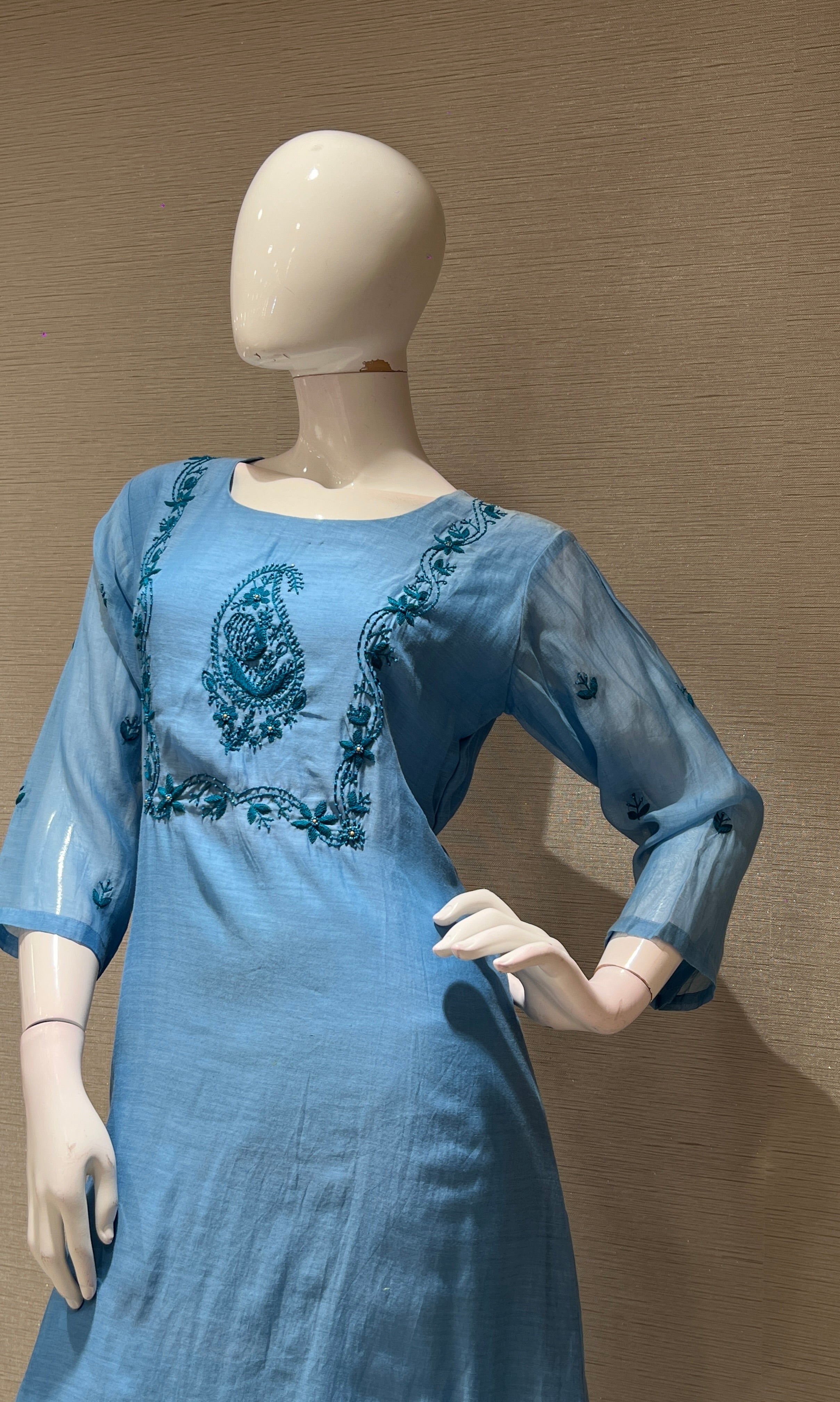 Sea Blue MUL CHANDERI kurta set