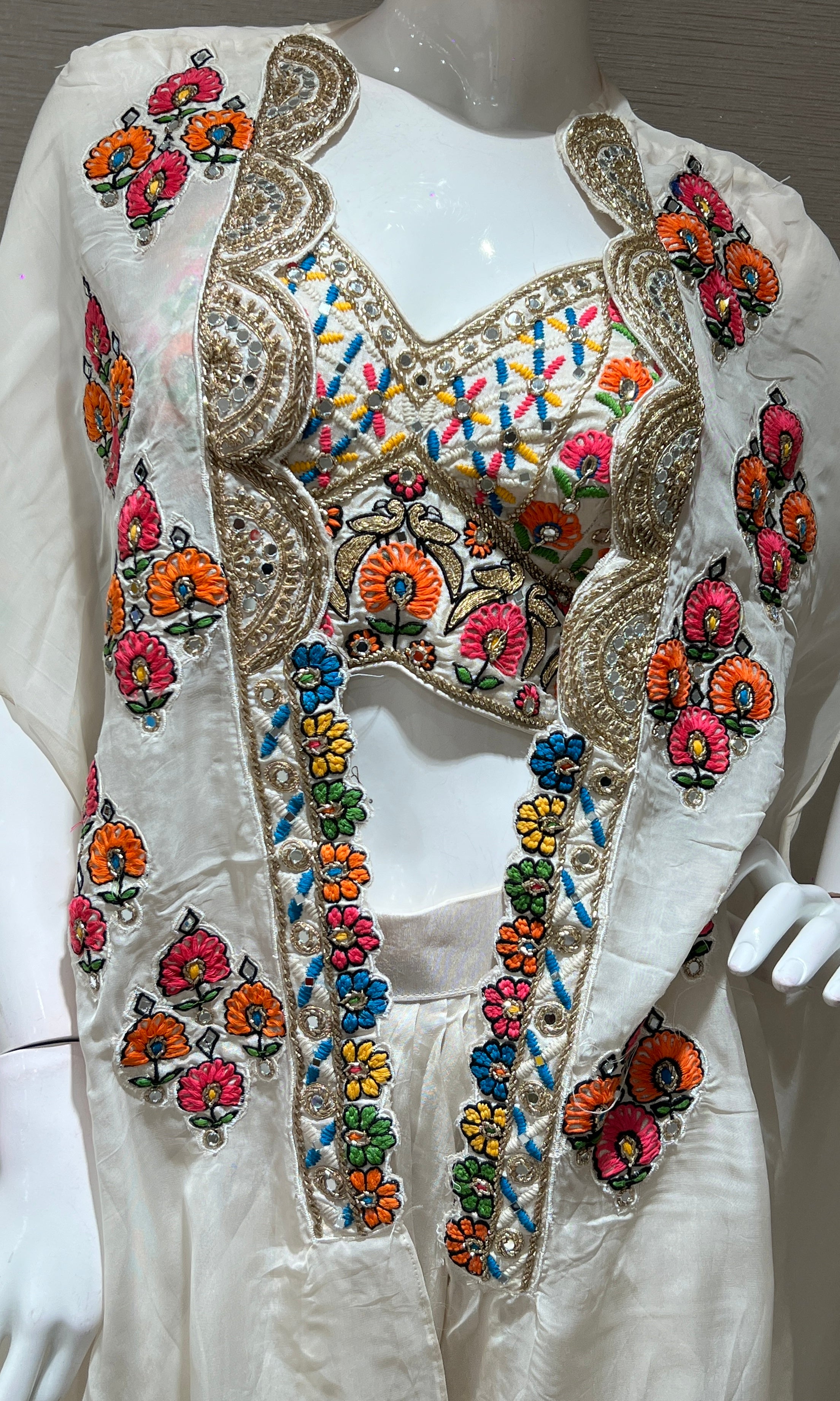 Cream SKIRT WITH FLORAL BLOUSE AND CAPE