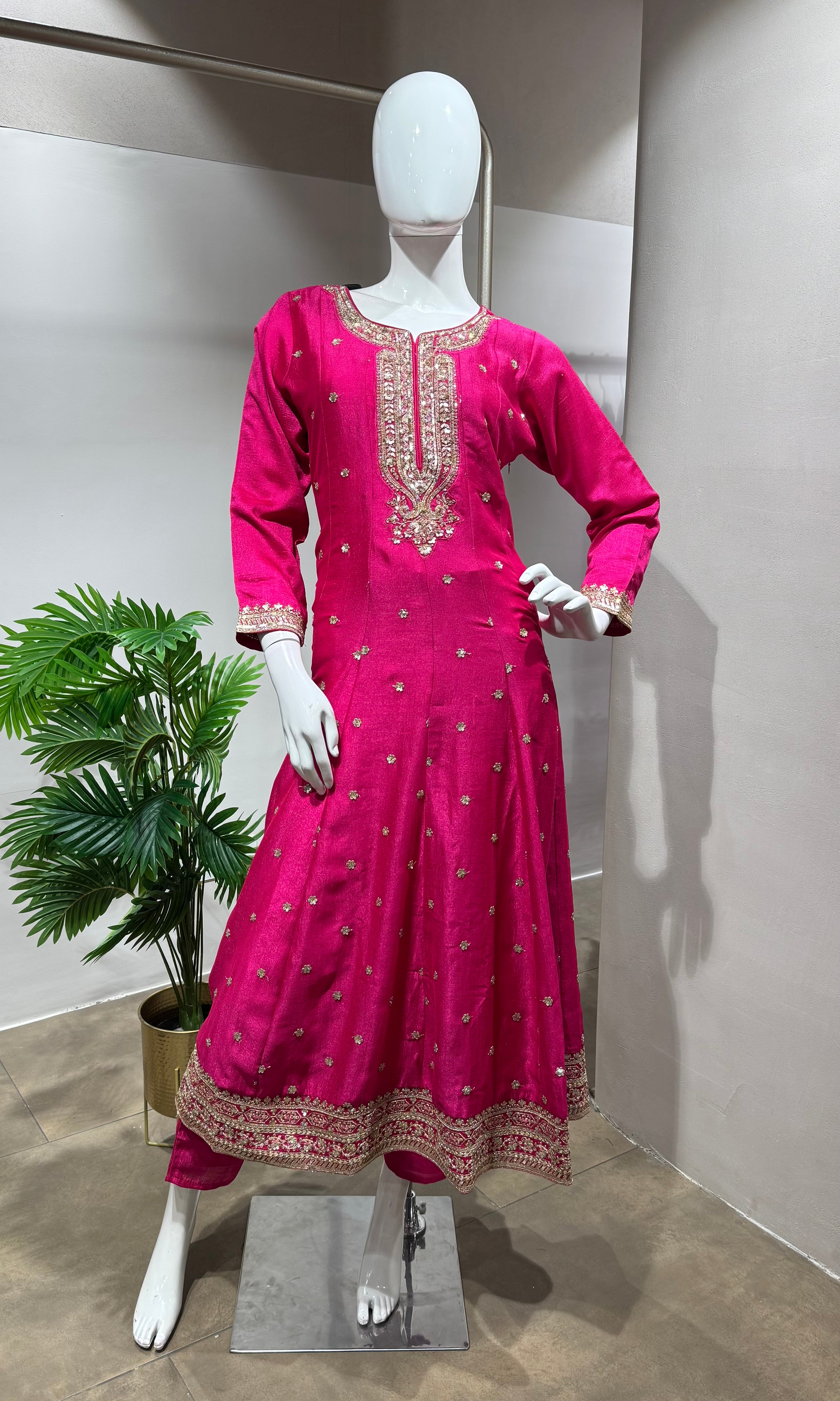 Pink Silk Embroidered Anarkali Set