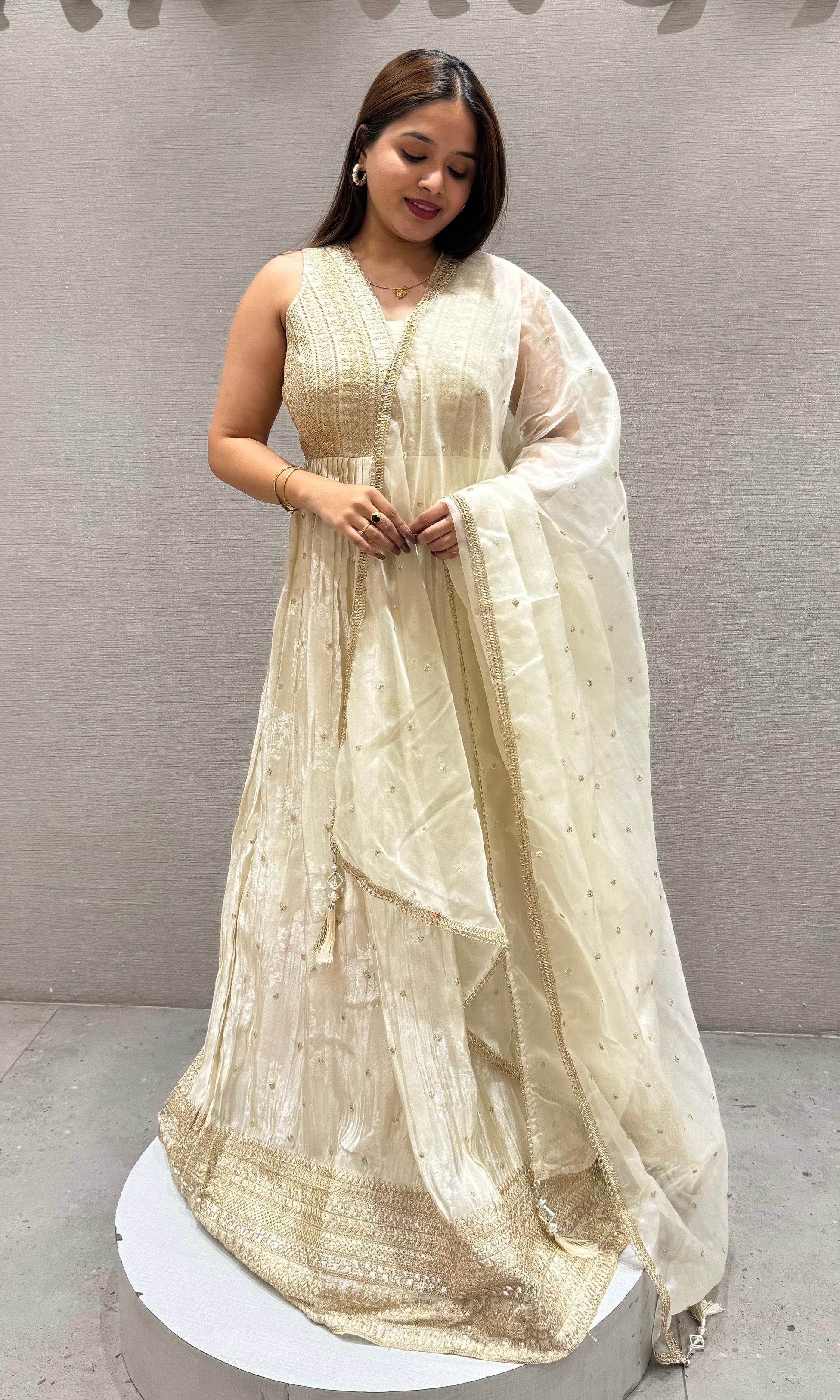 Haft white long dress