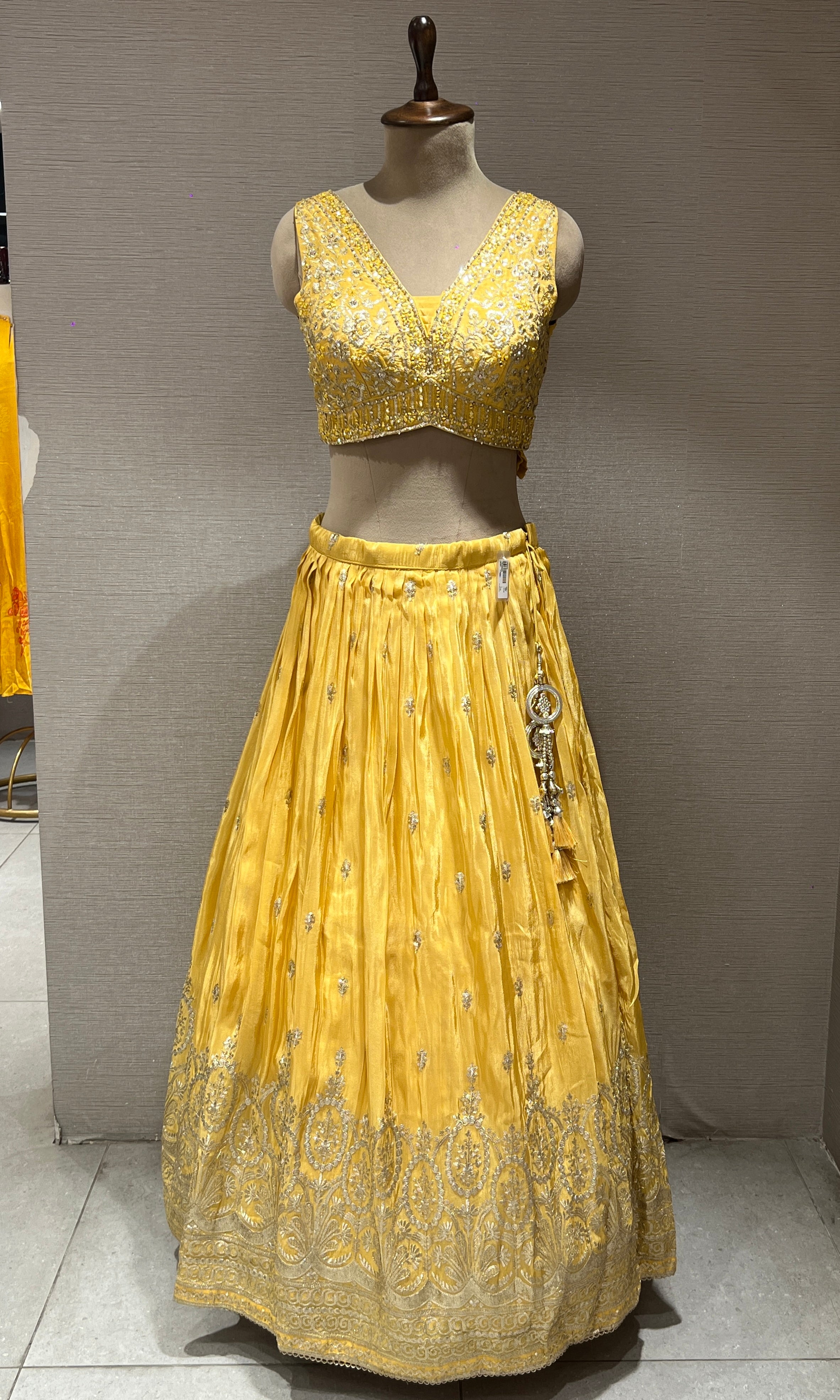 lemon Yellow Georgette Embroidered Lehenga