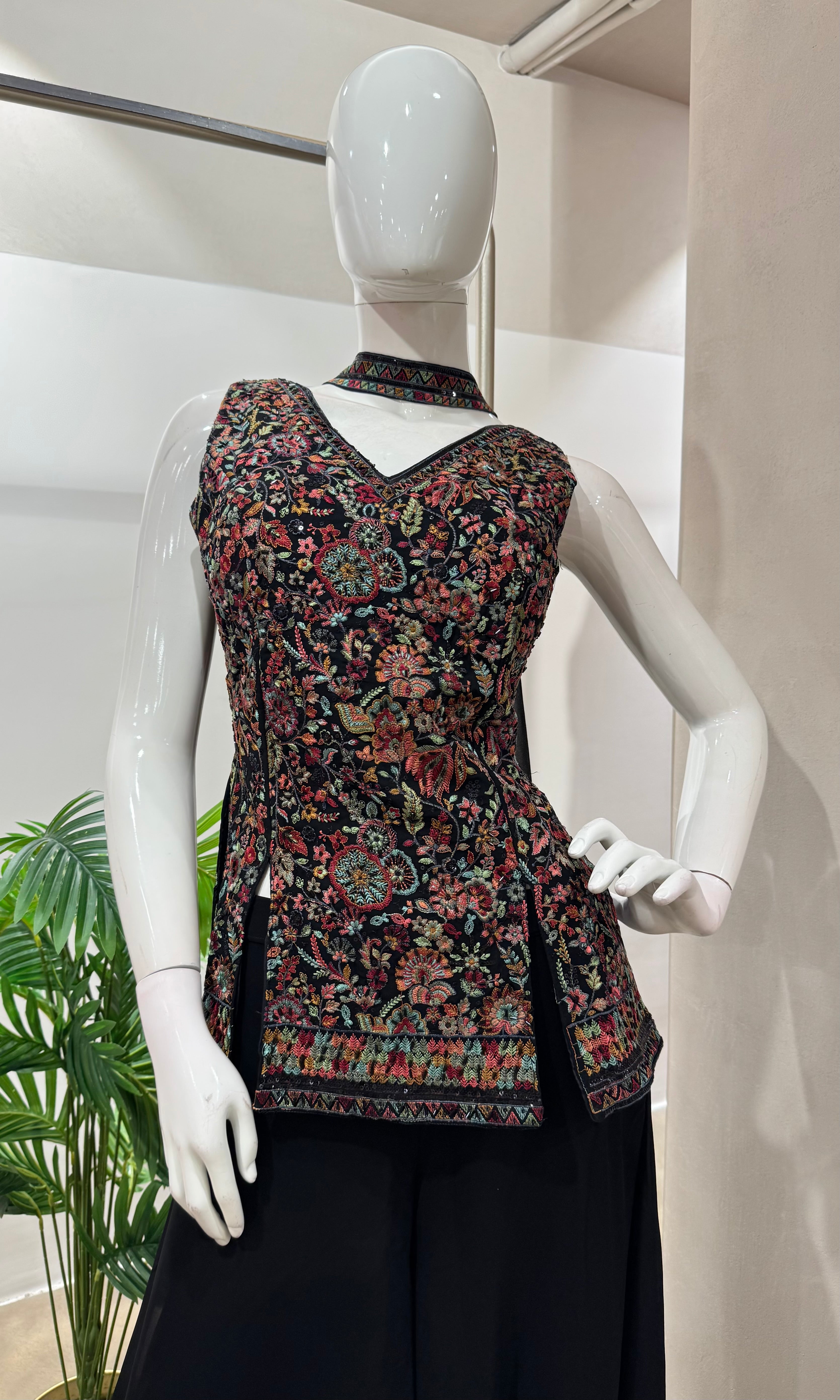 BLACK FLORAL PEPLUM PALAZZO SET