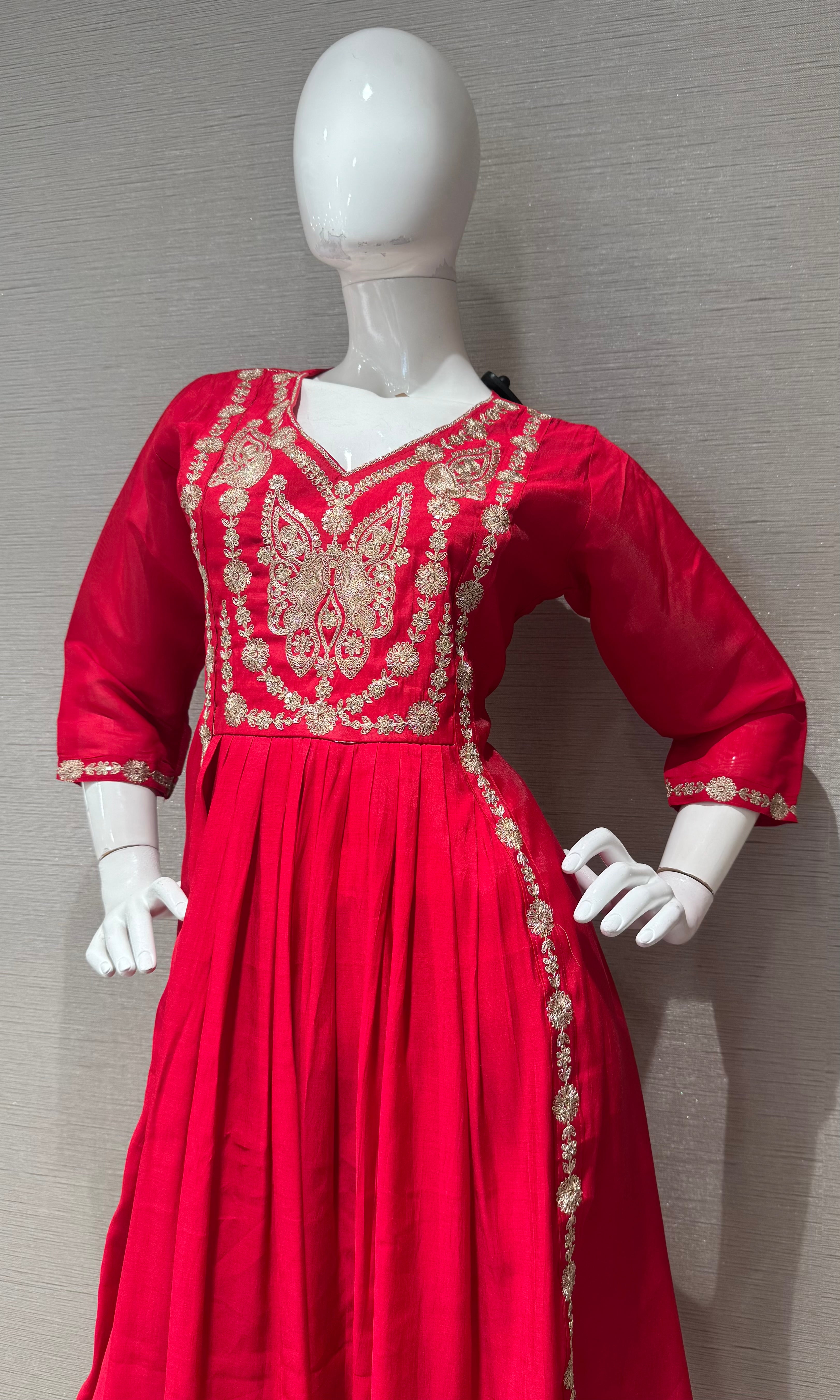 Rani Embroidered A line Kurta Set with Dupatta