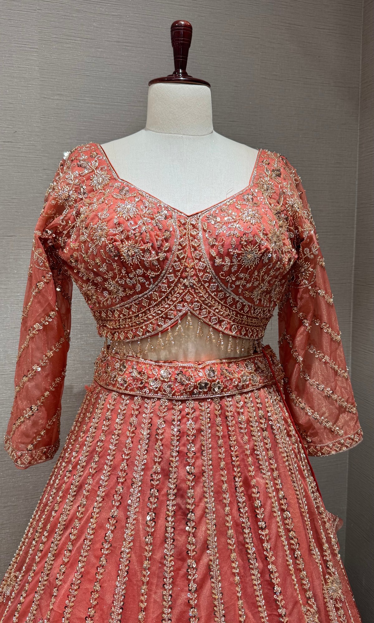 Rust Intricate Embroidered Lehenga Set