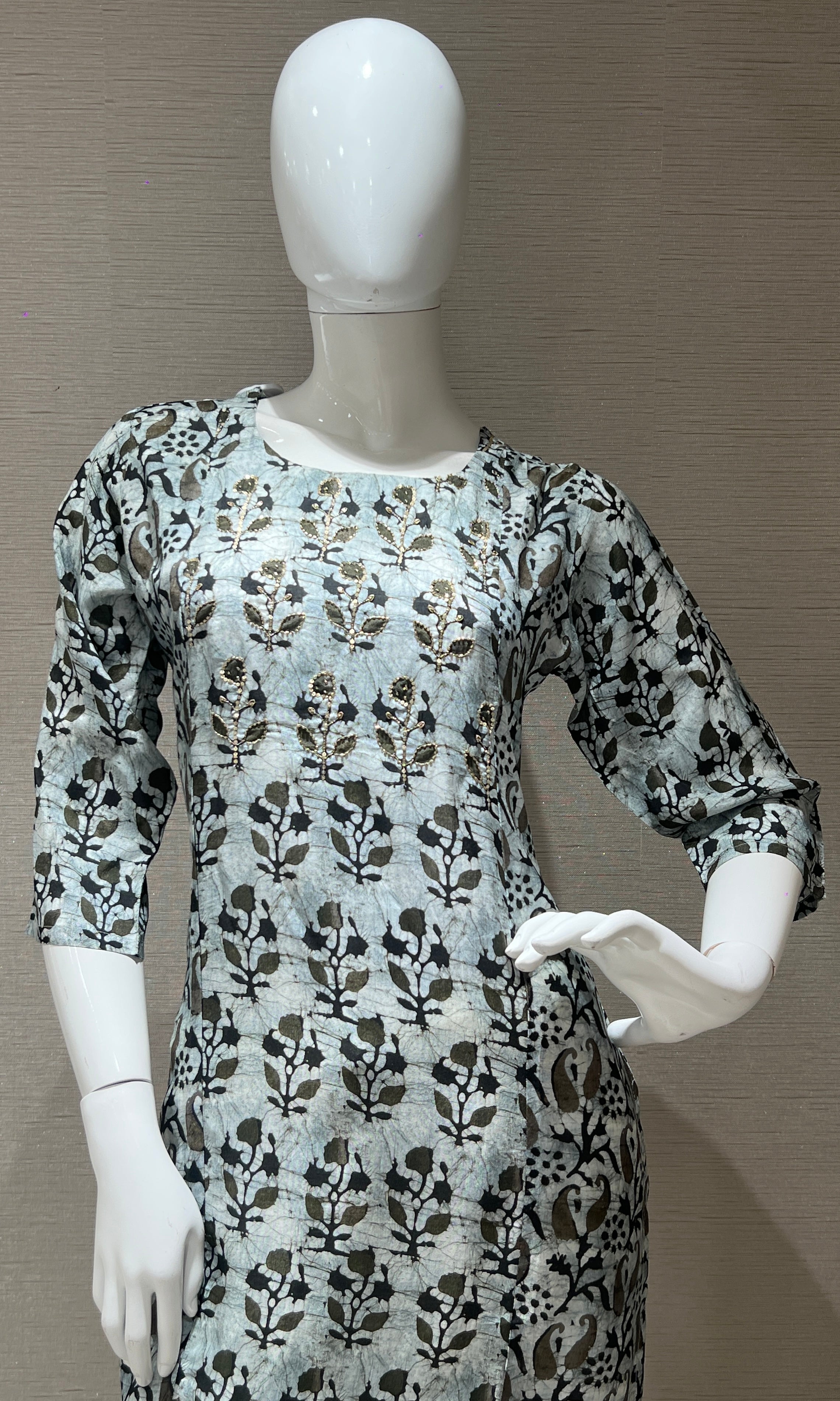 Grey Floral Print Kurti top