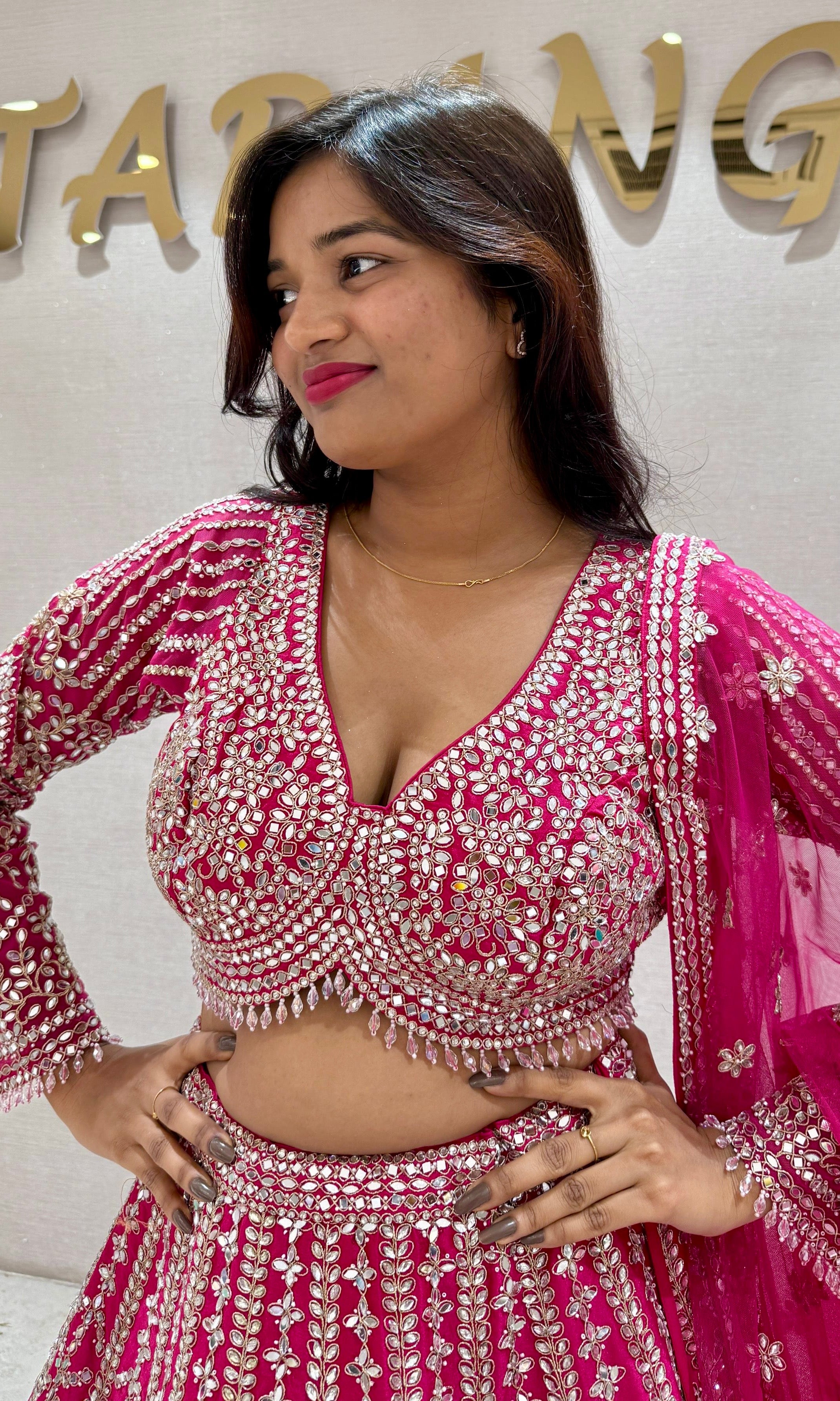 PINK GEOMETRIC SEQUIN LEHENGA WITH DUPATTA