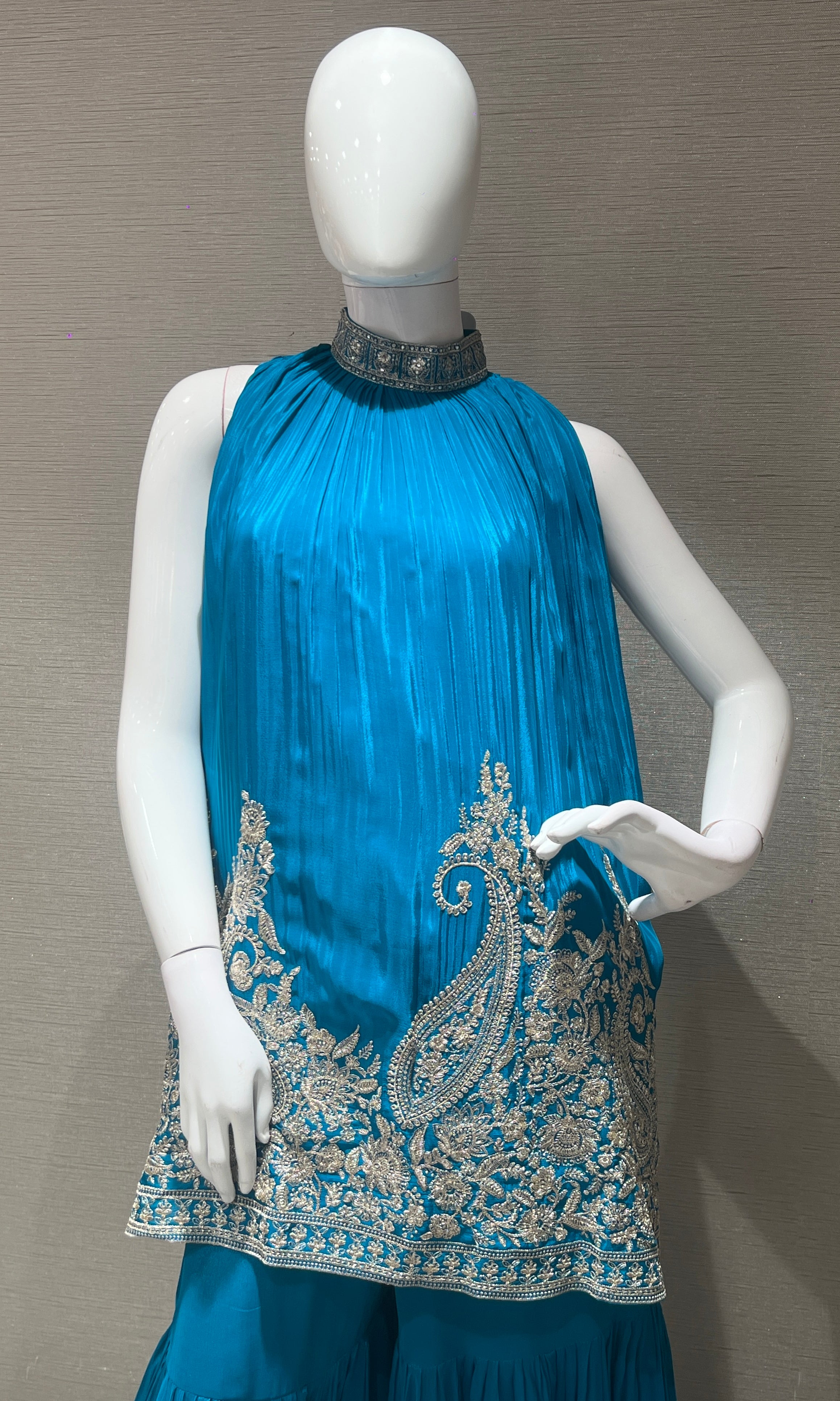 Rama blue SHARARA WITH HALTER NECK TOP