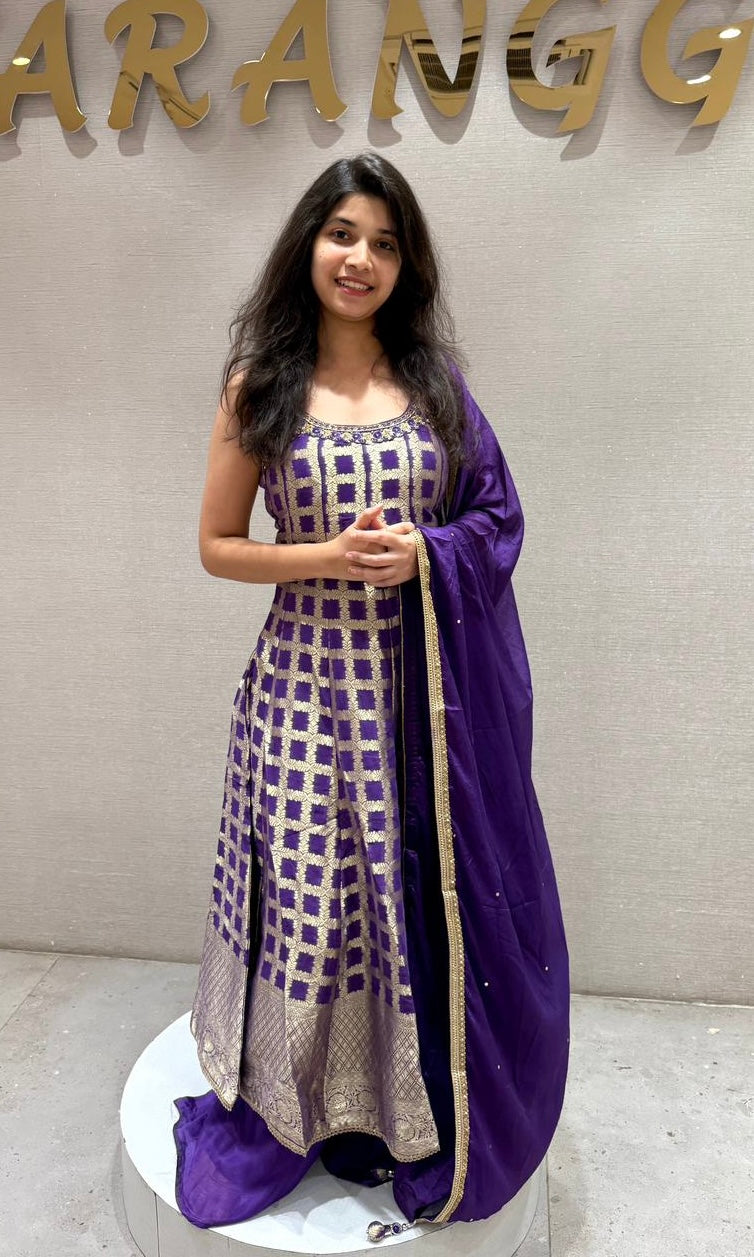 Purple Elegant Anarkali Kurta Set with Dupatta