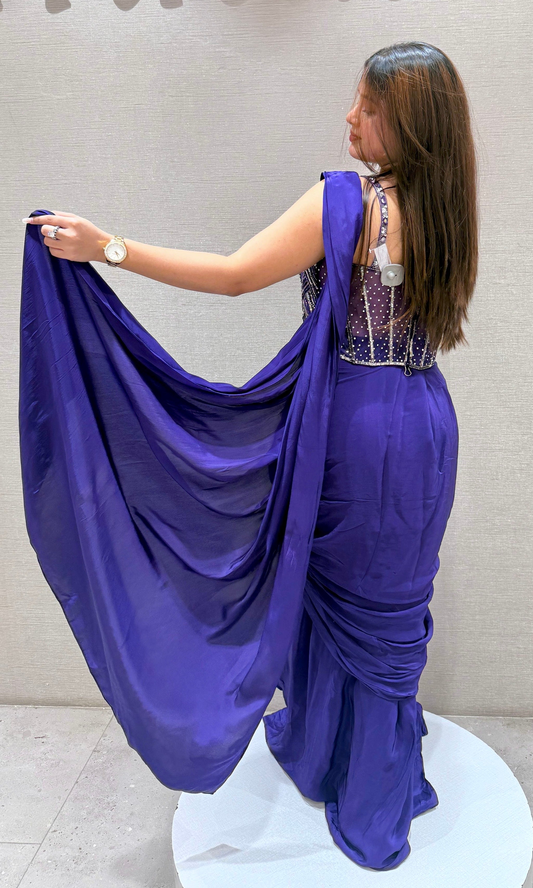 Purple Drape Saree with Corset Blouse