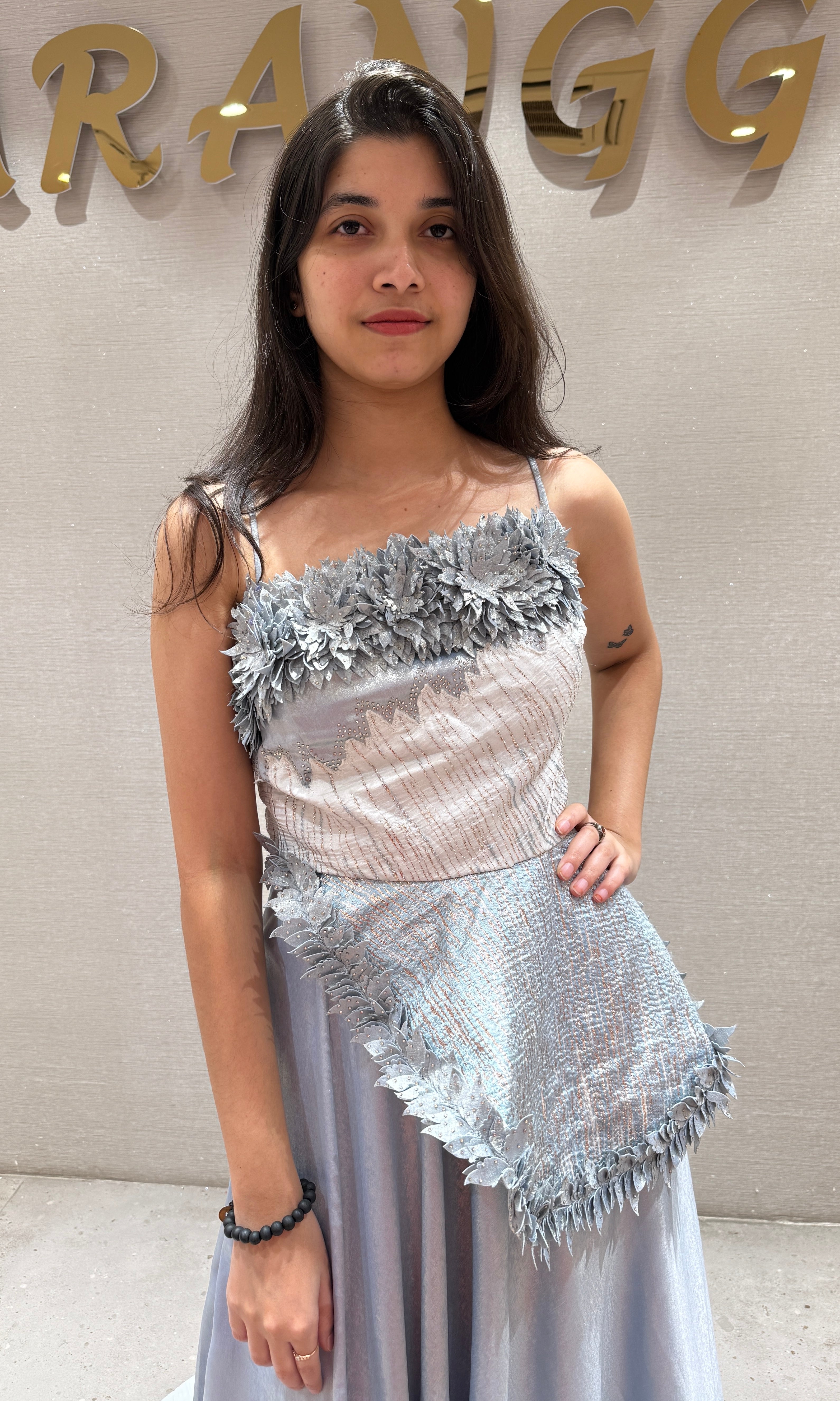 Blue Applique Designer Gown