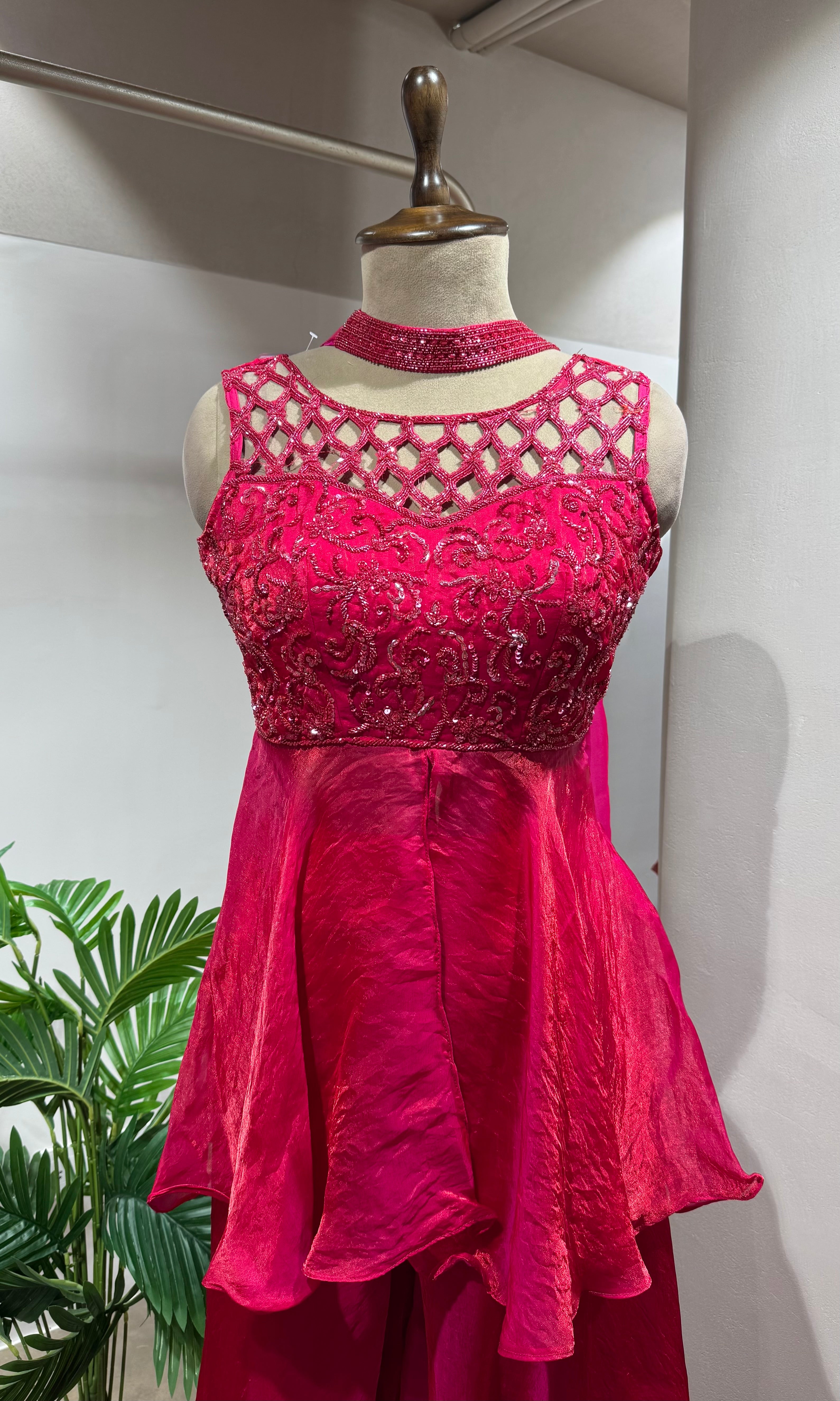 Pink georgette peplum Palazzo Set