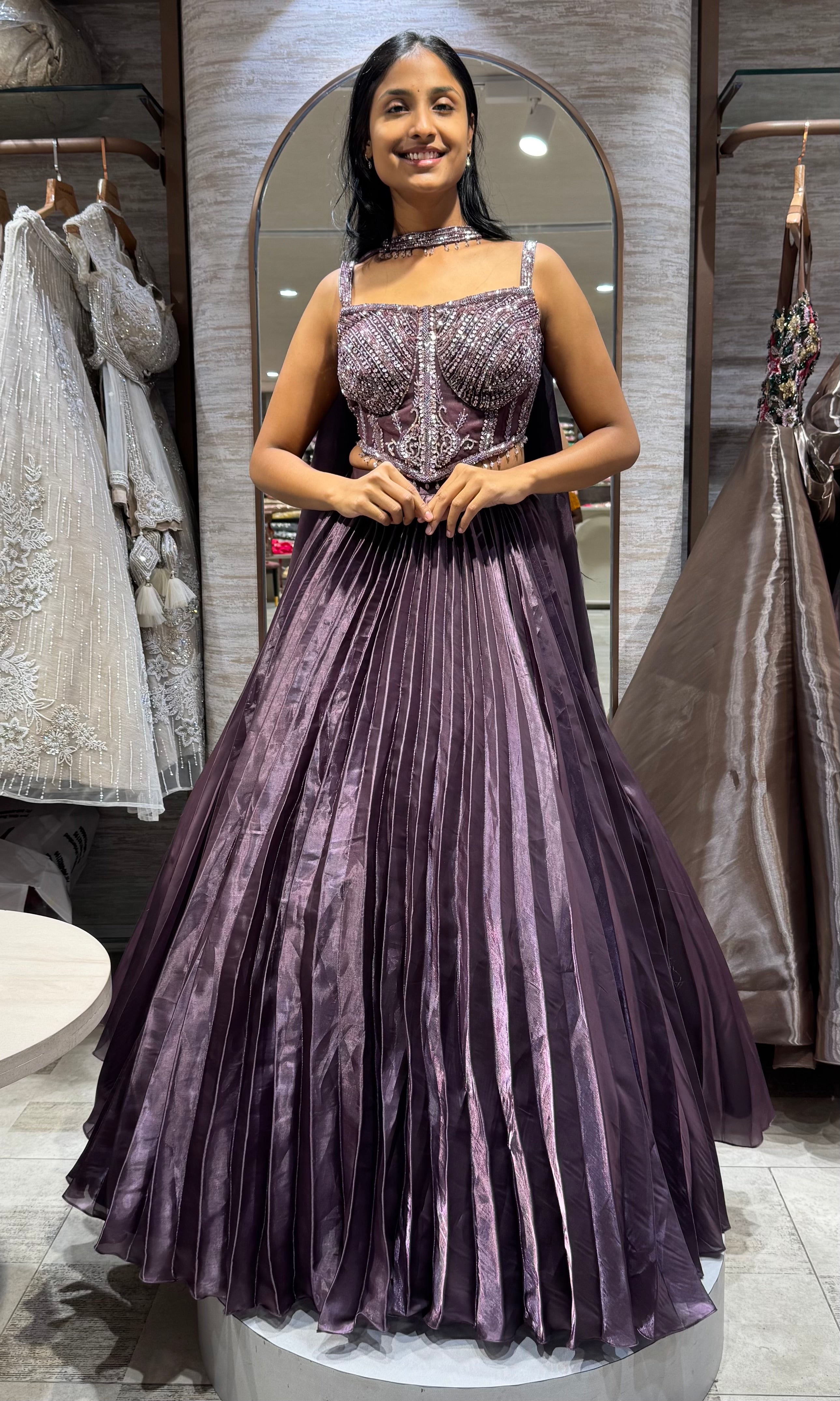 purple plum embellished lehenga