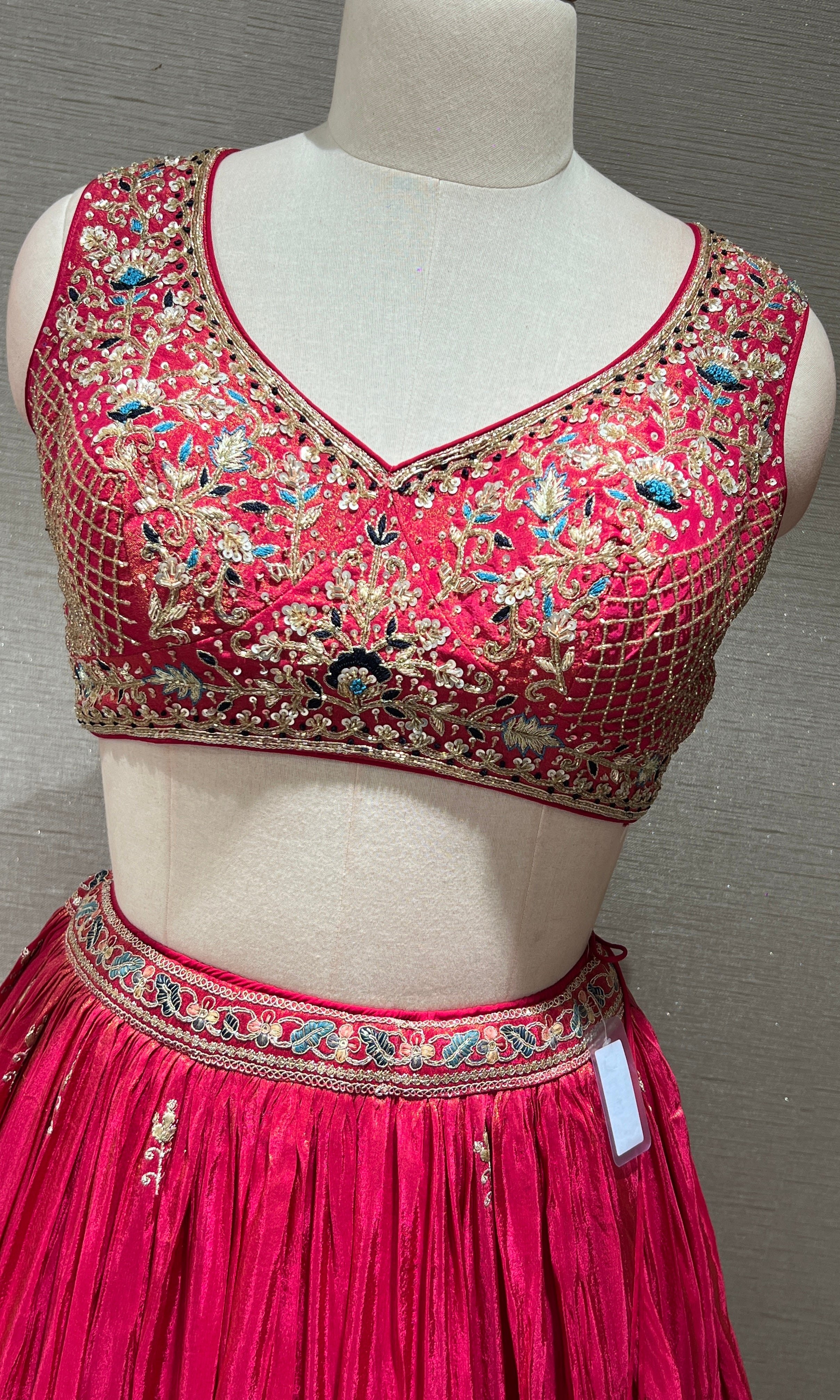 PINK raw silk EMBROIDERED LEHENGA