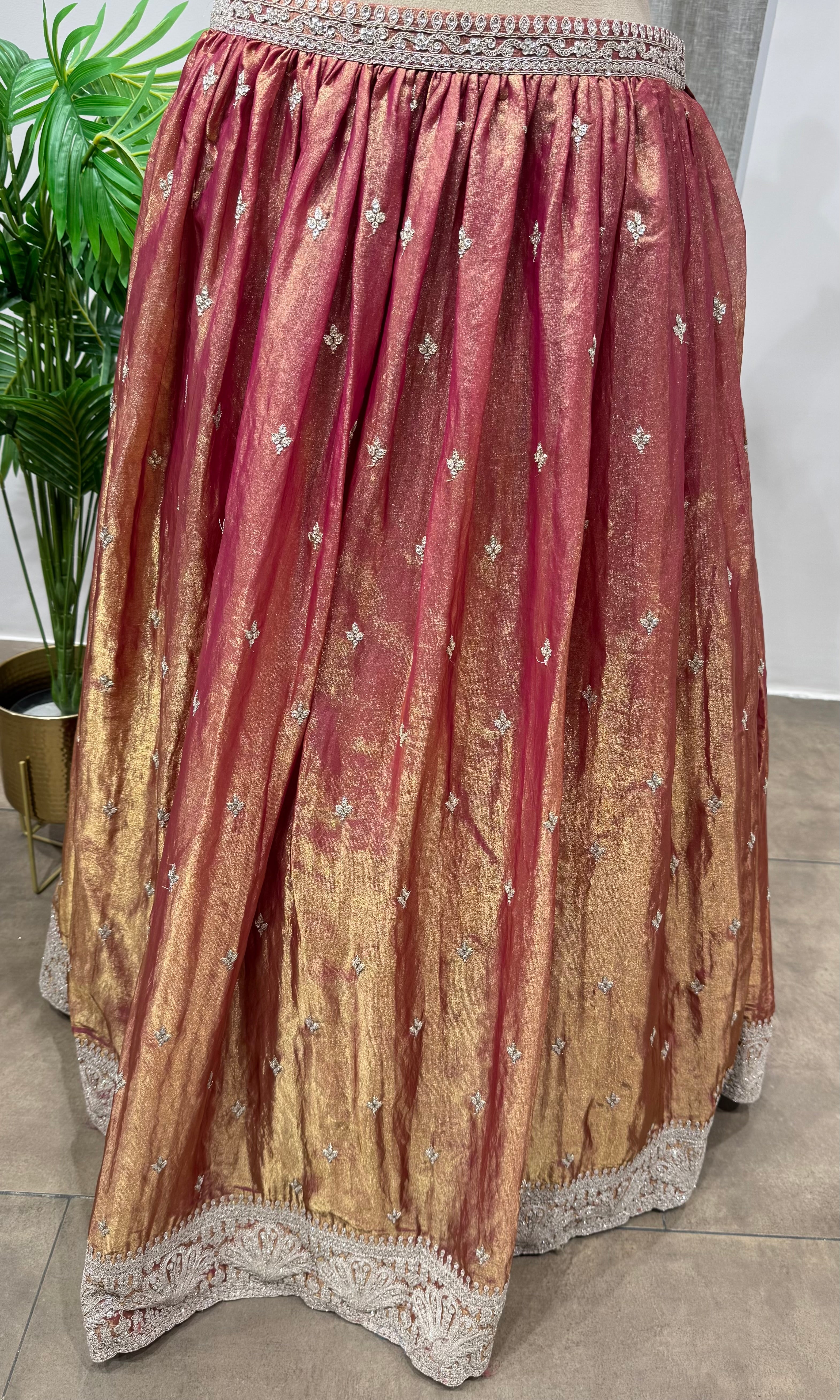 Rust Banarasi Silk Crop Top Lehenga
