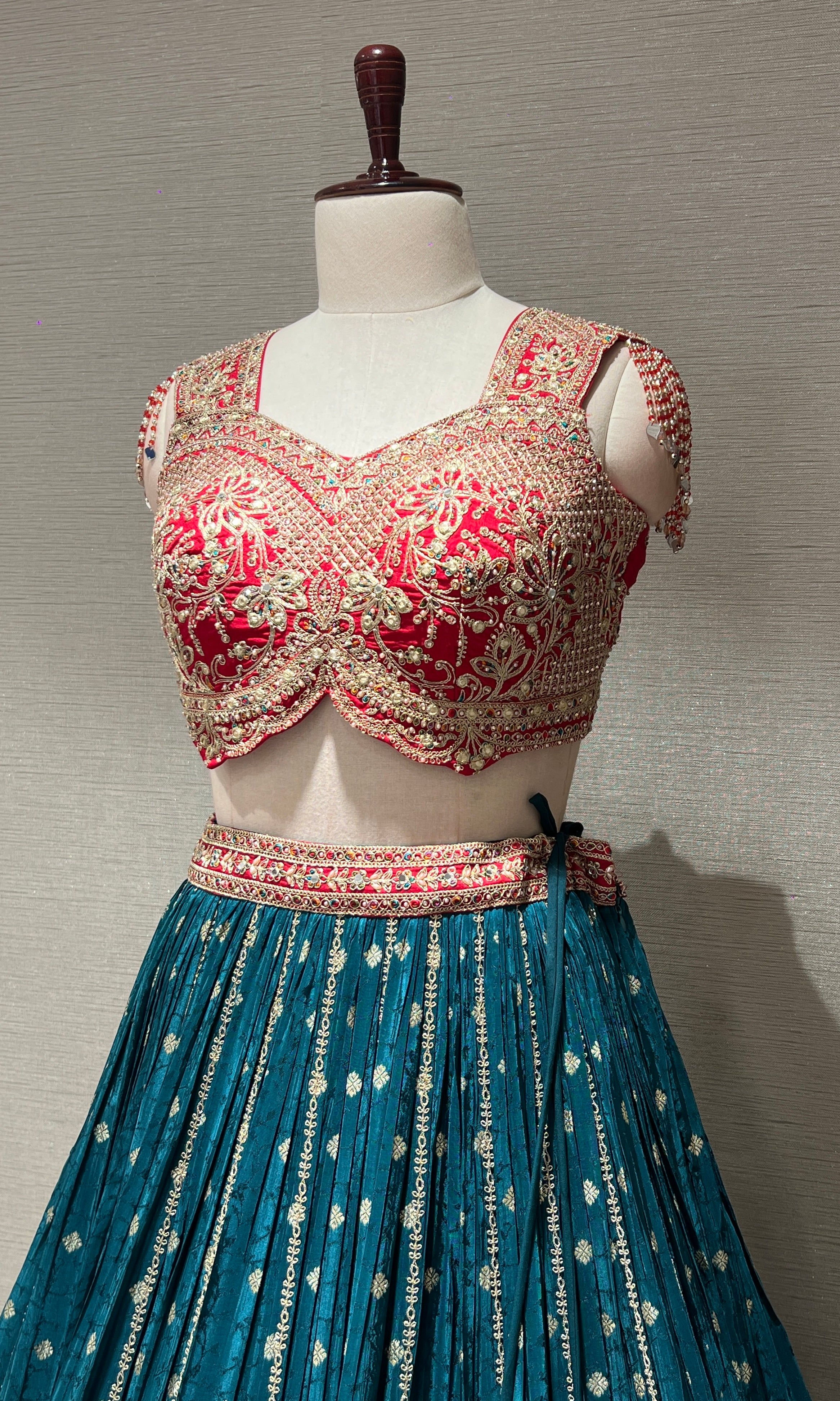 RED MULTI GOLDEN EMBROIDERED LEHENGA