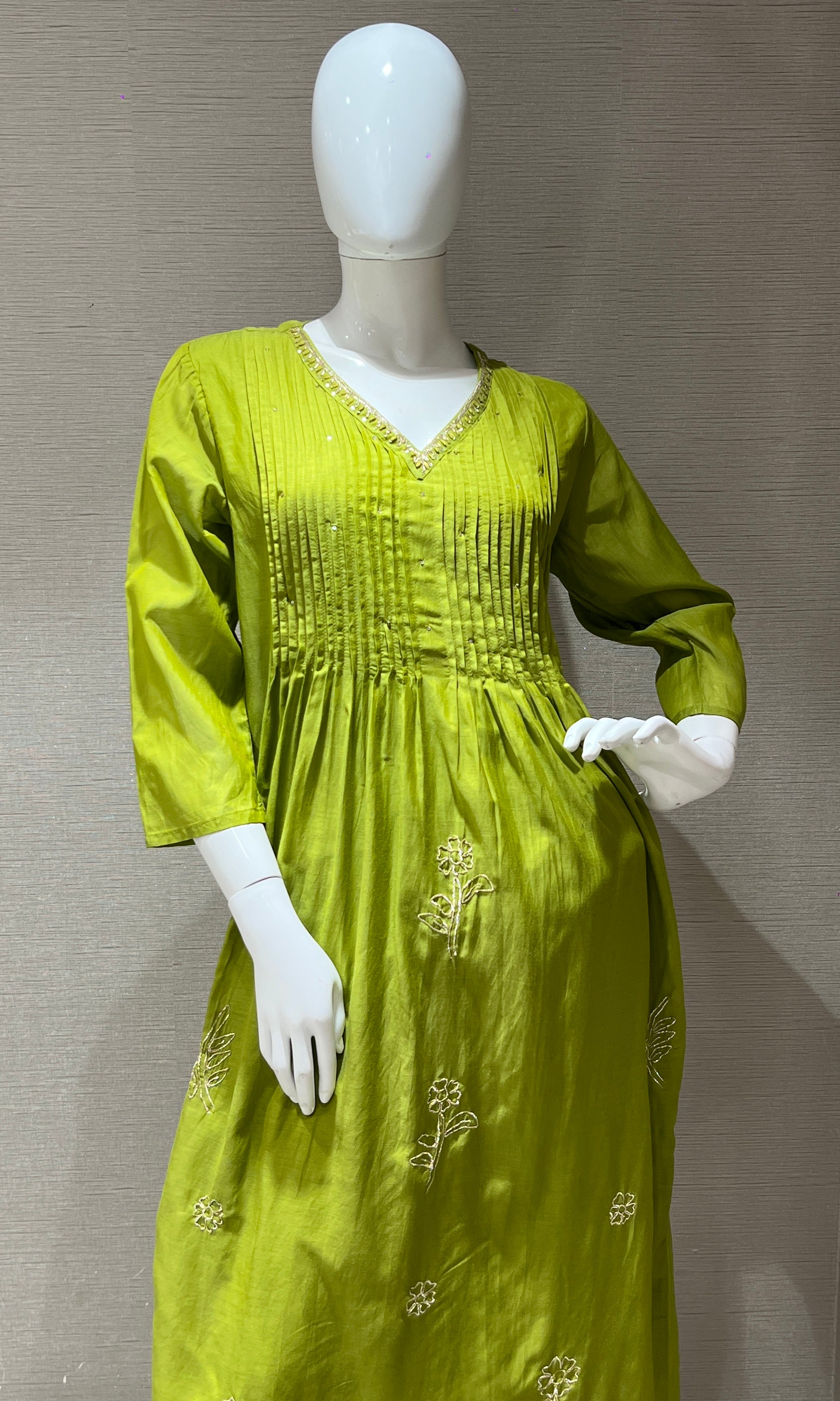 Green Mul Chanderi kurta set