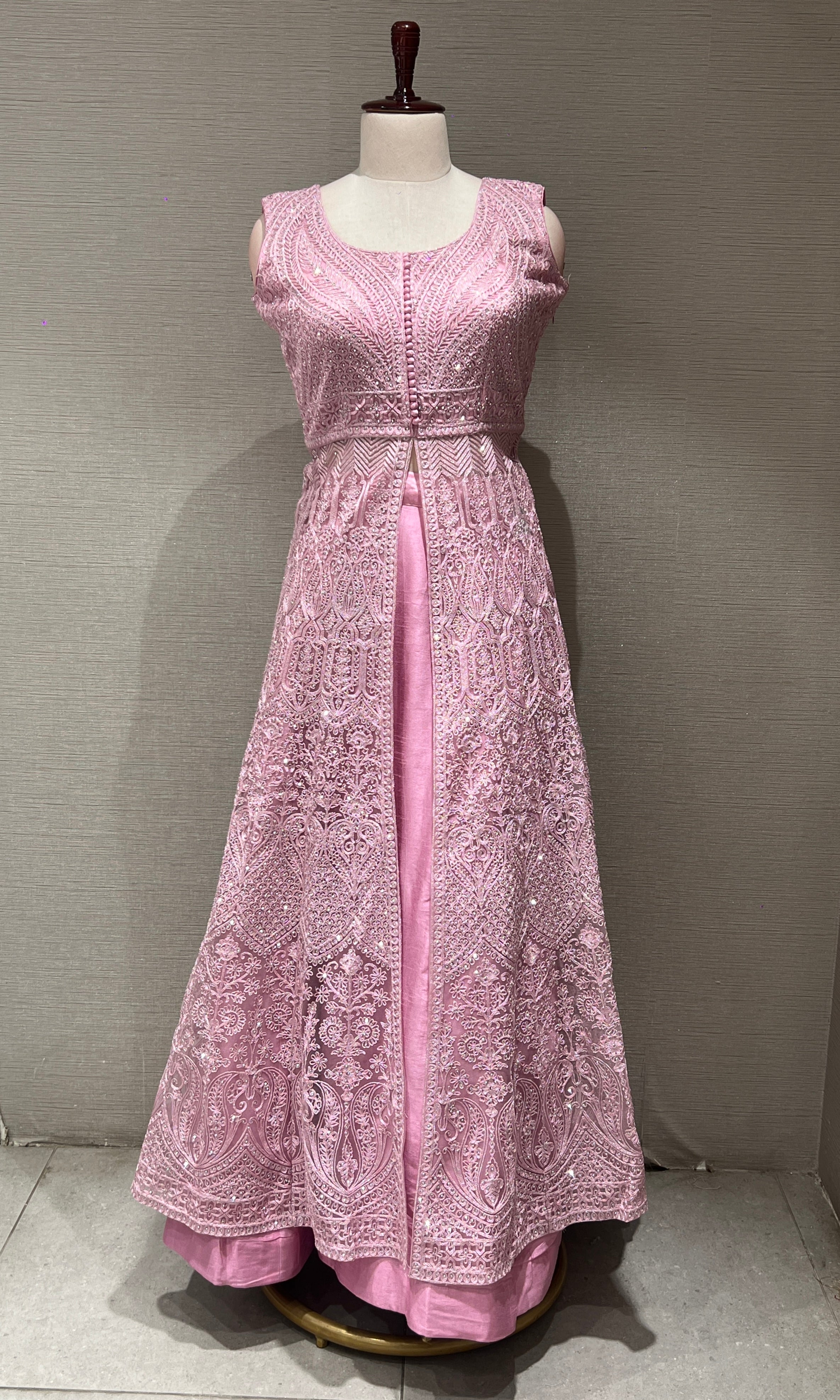 Baby pink Embroidered Front Slit Anarkali