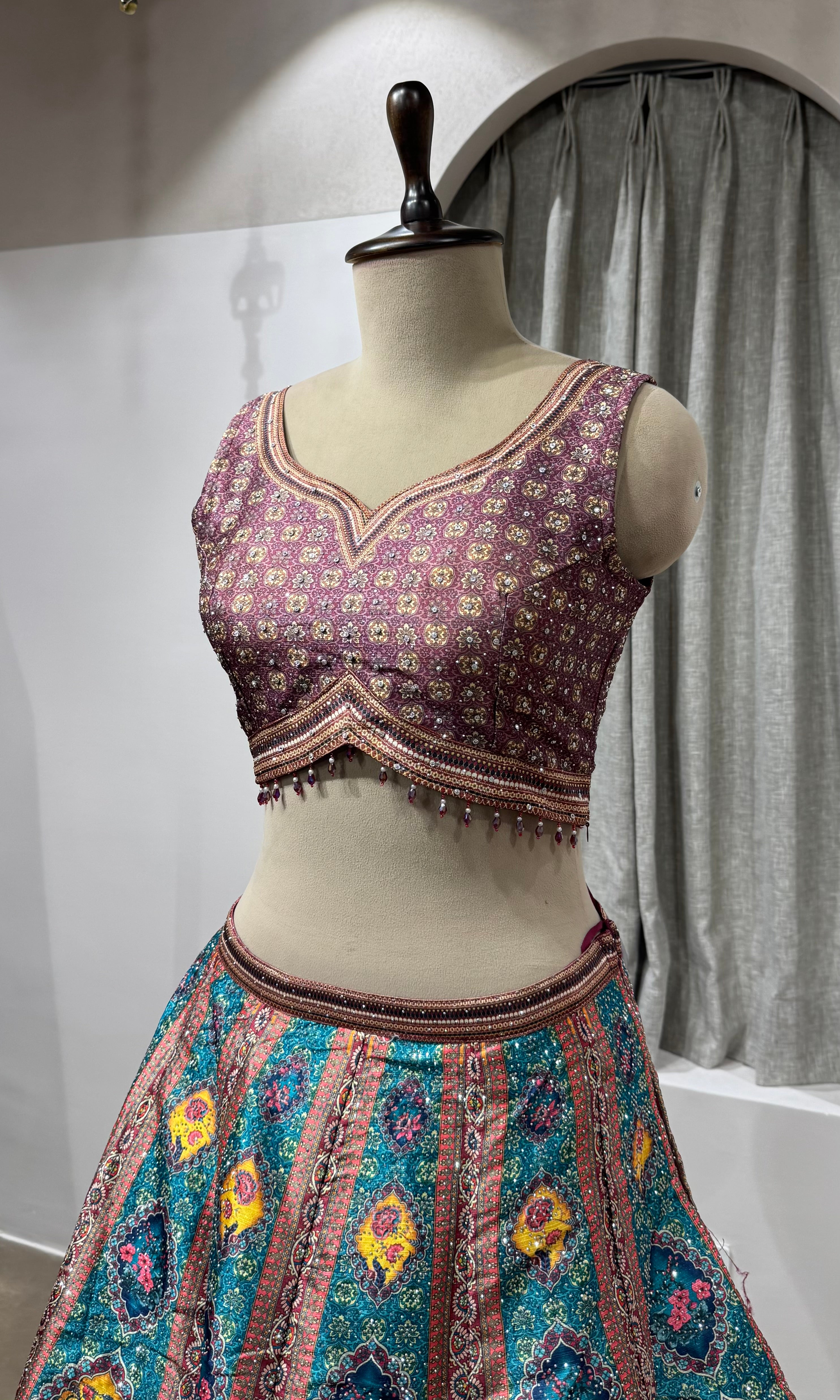 Wine Multi Banarasi Silk LEHENGA