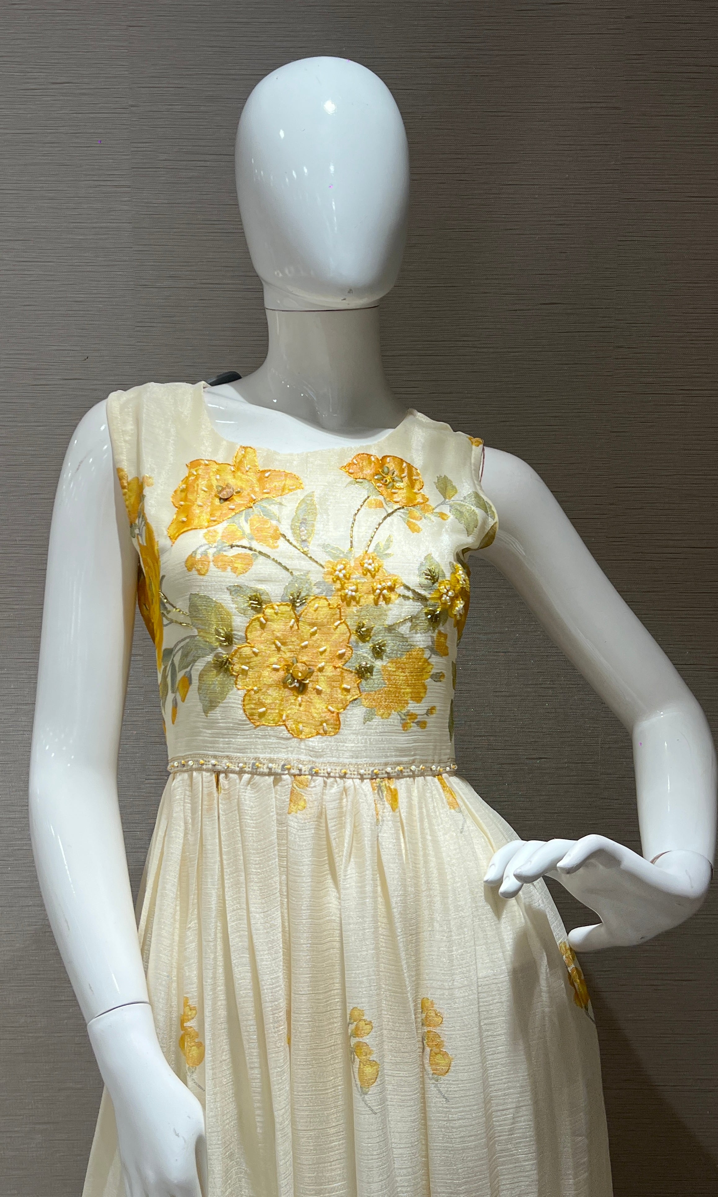Cream and Yellow Floral long dress top