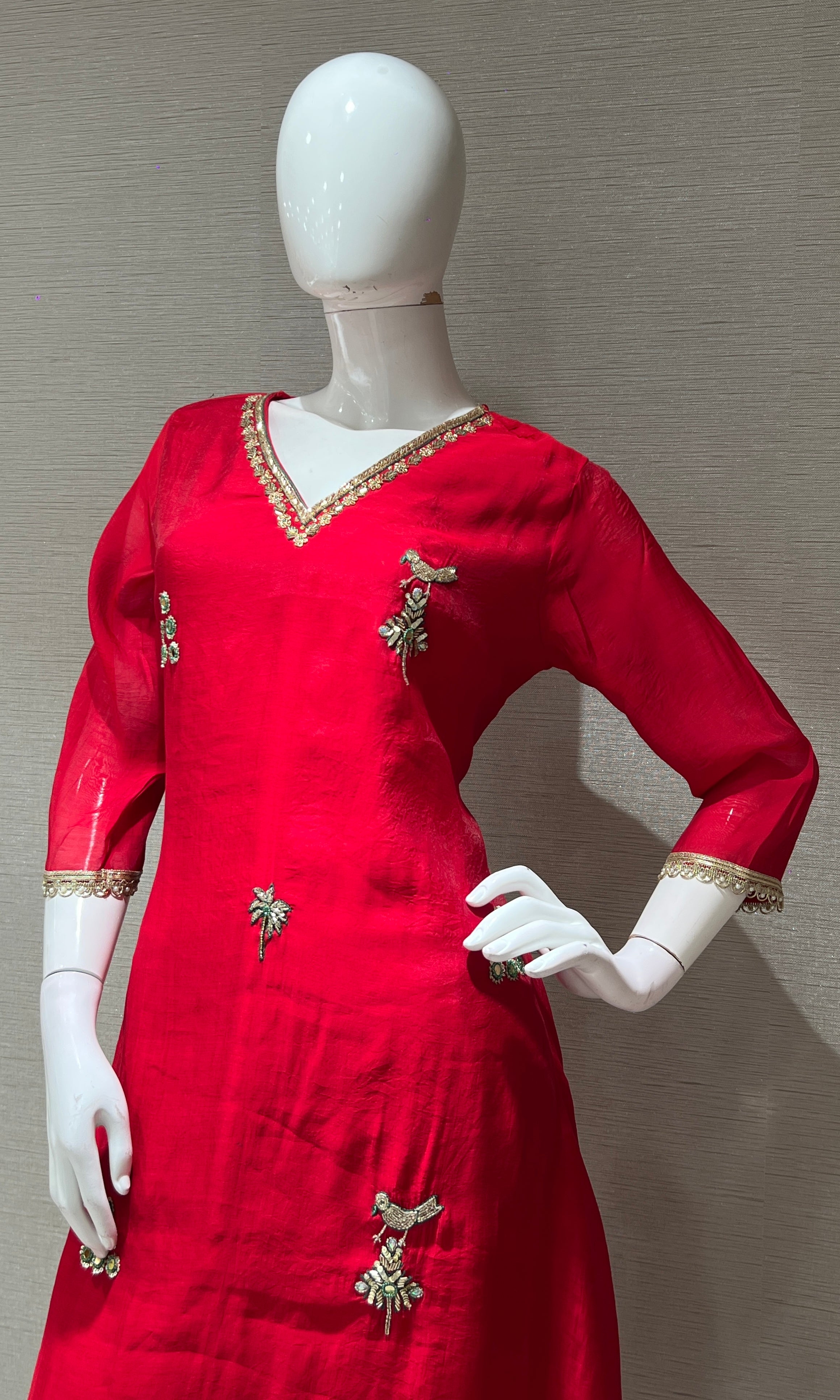 Red KURTA SET WITH DUPATTA