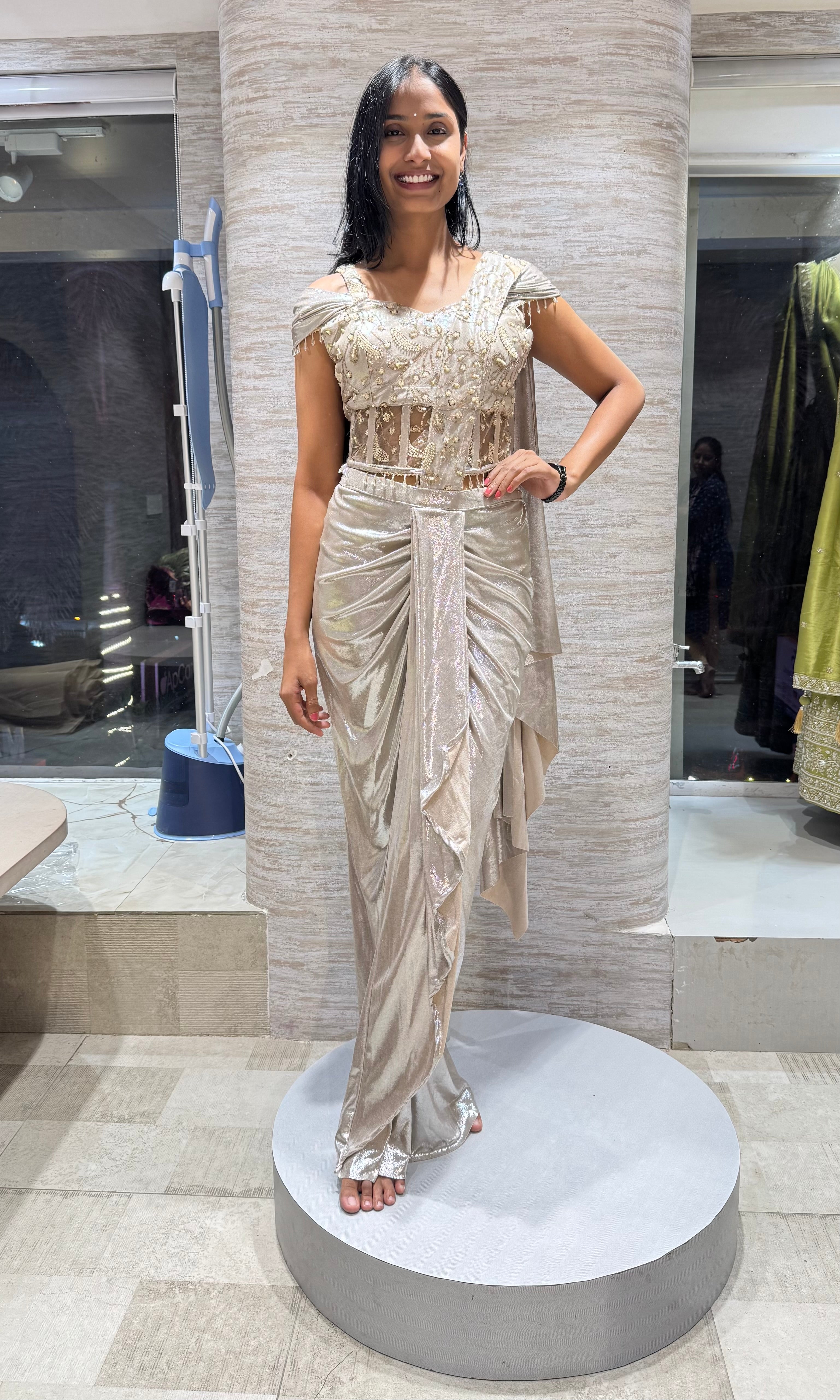 GOLD DRAPE SAREE WITH CORSET BLOUSE