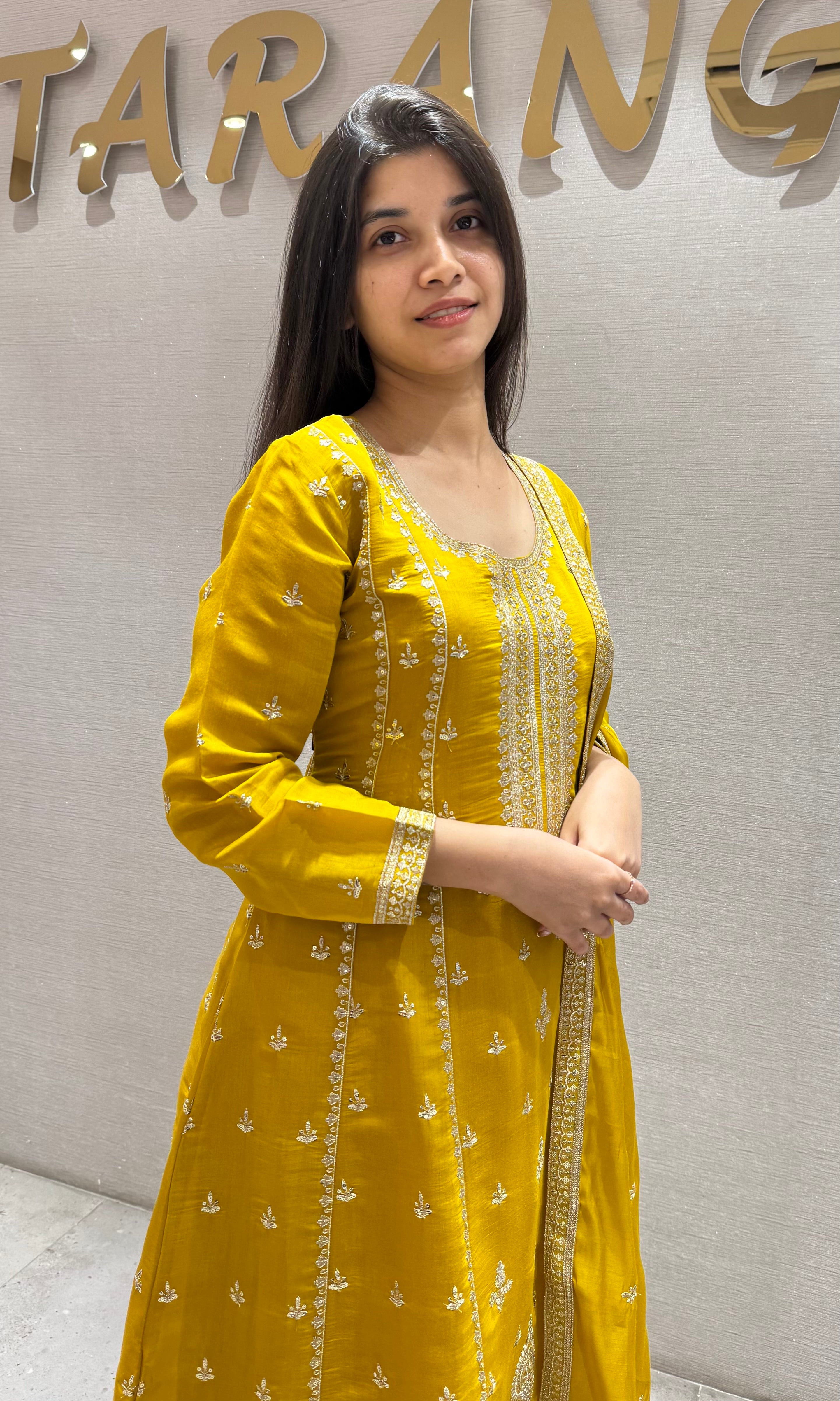 YELLOW Embellished Chinon SILK KURTA SET
