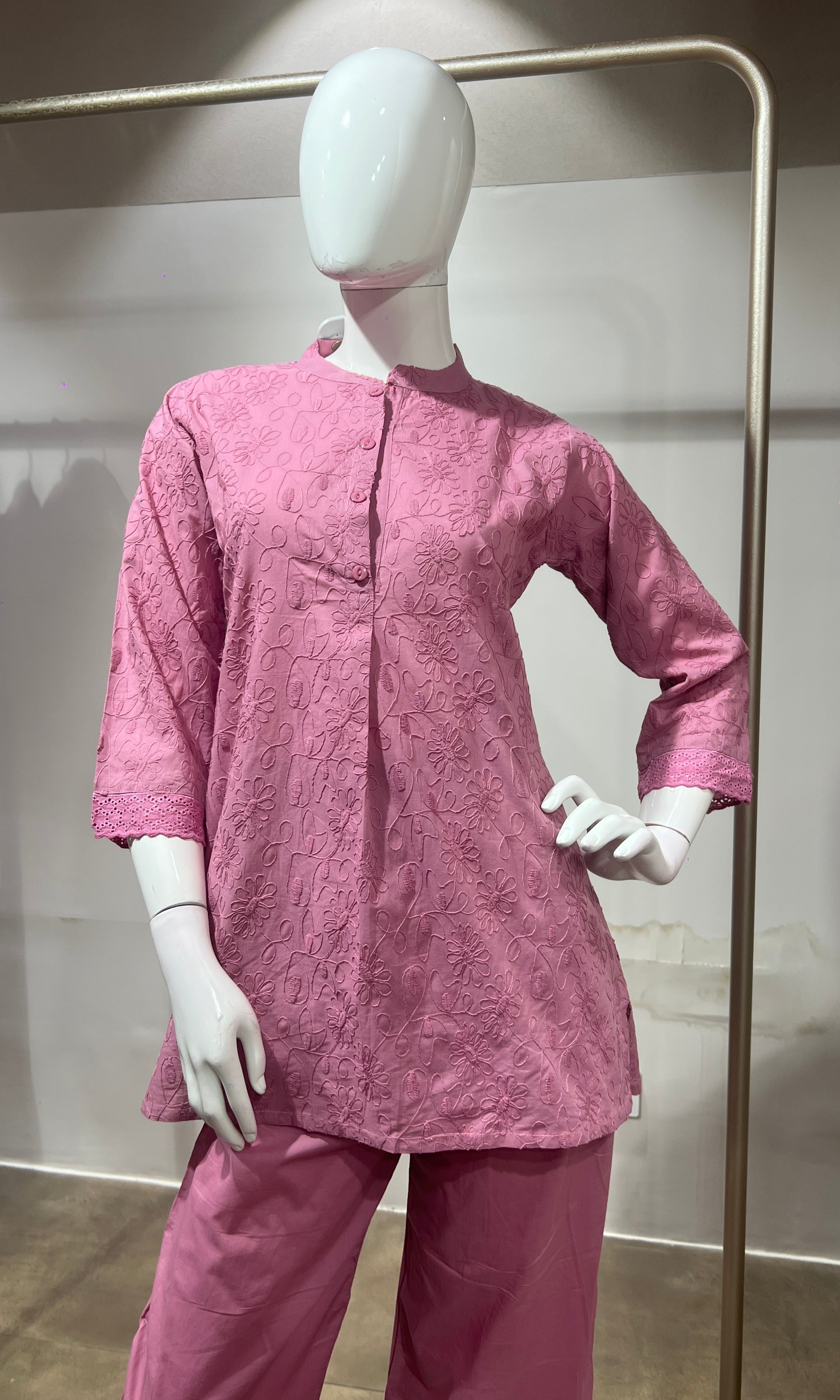 Light wine Cotton Ethnic Co-ord Set