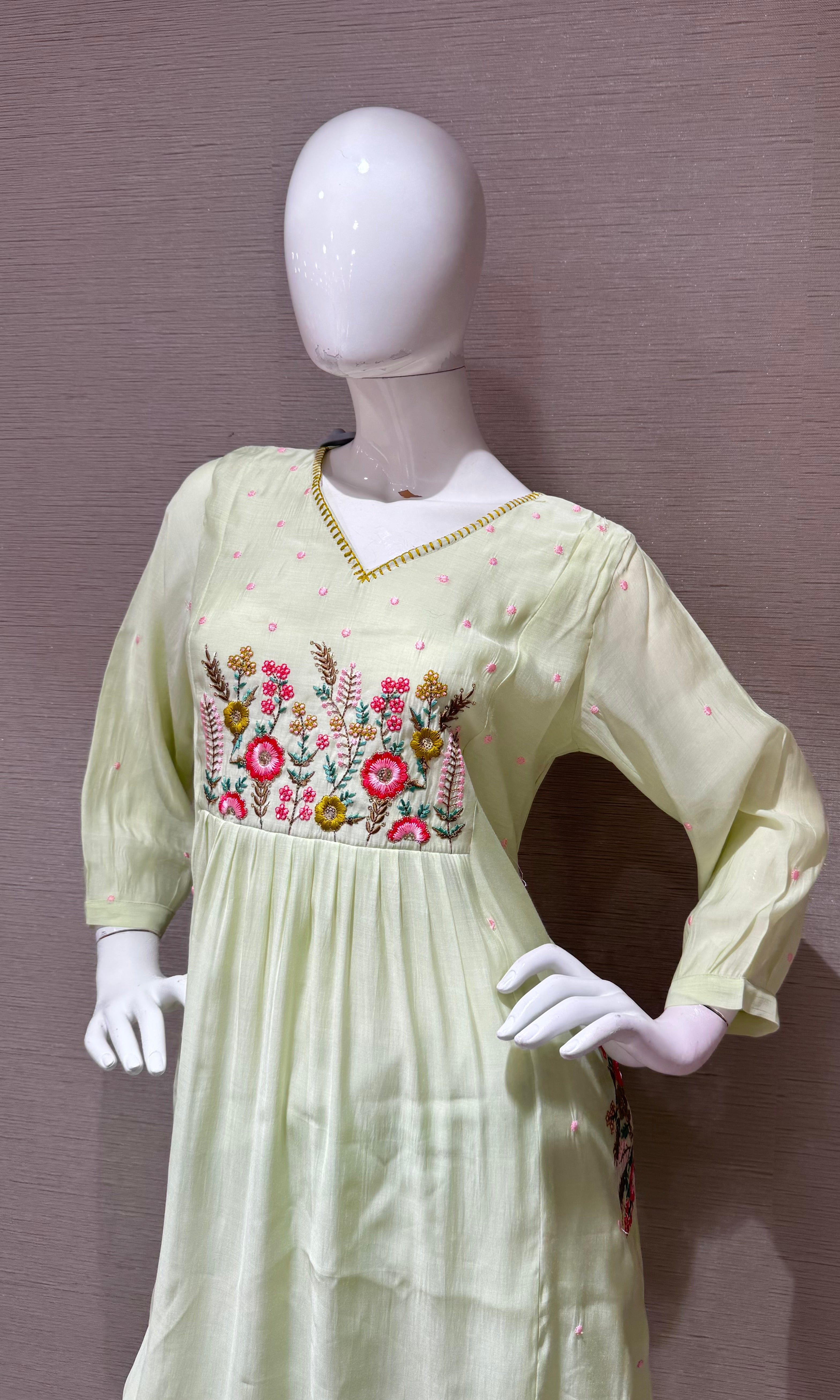 Pista green embroidery kurta set