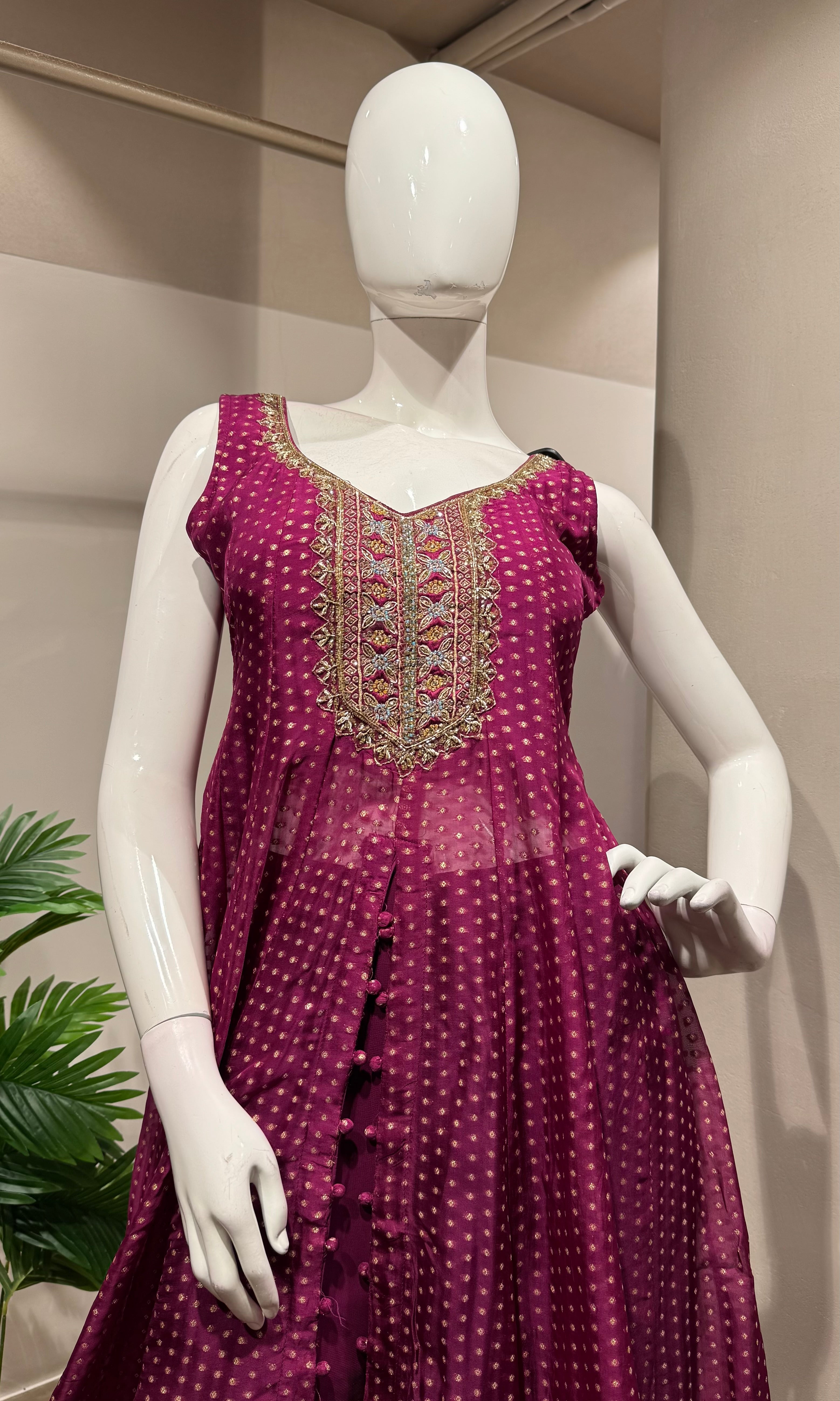 Wine Silk Blend Embroidered ANARKALI Set