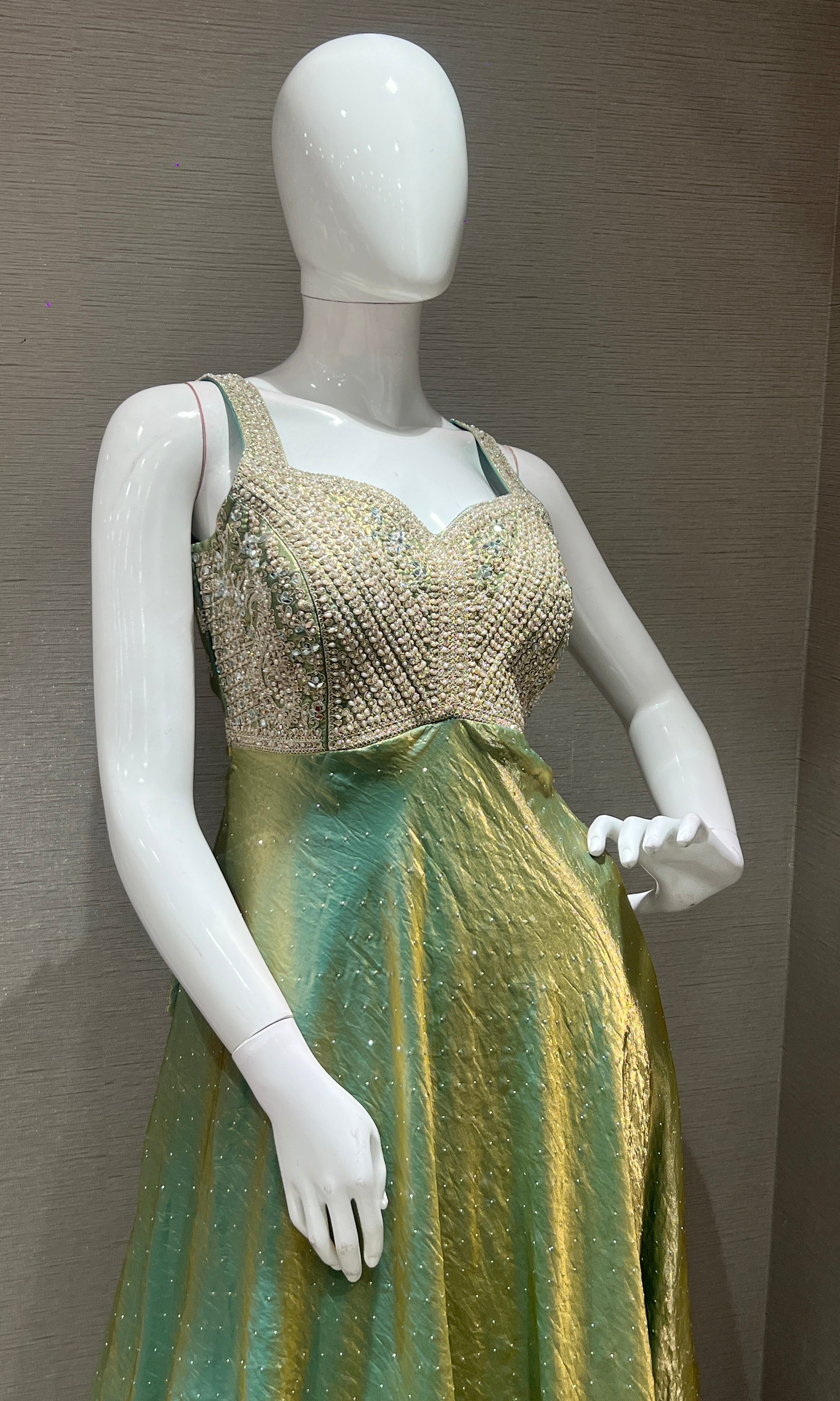 Pista green Anarkali WITH PALAZZO PANTS