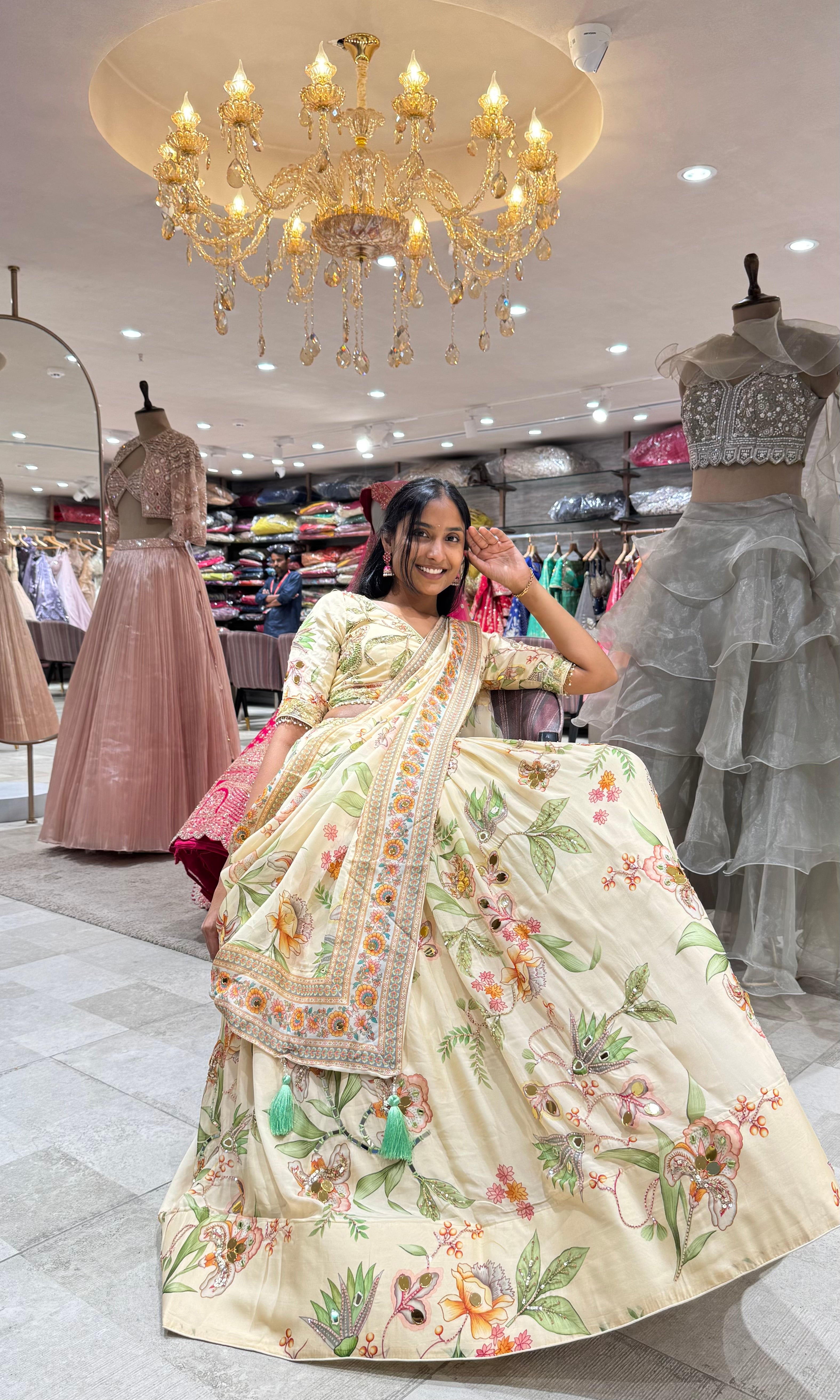 IVORY INTRICATE FLORAL EMBROIDERED LEHENGA