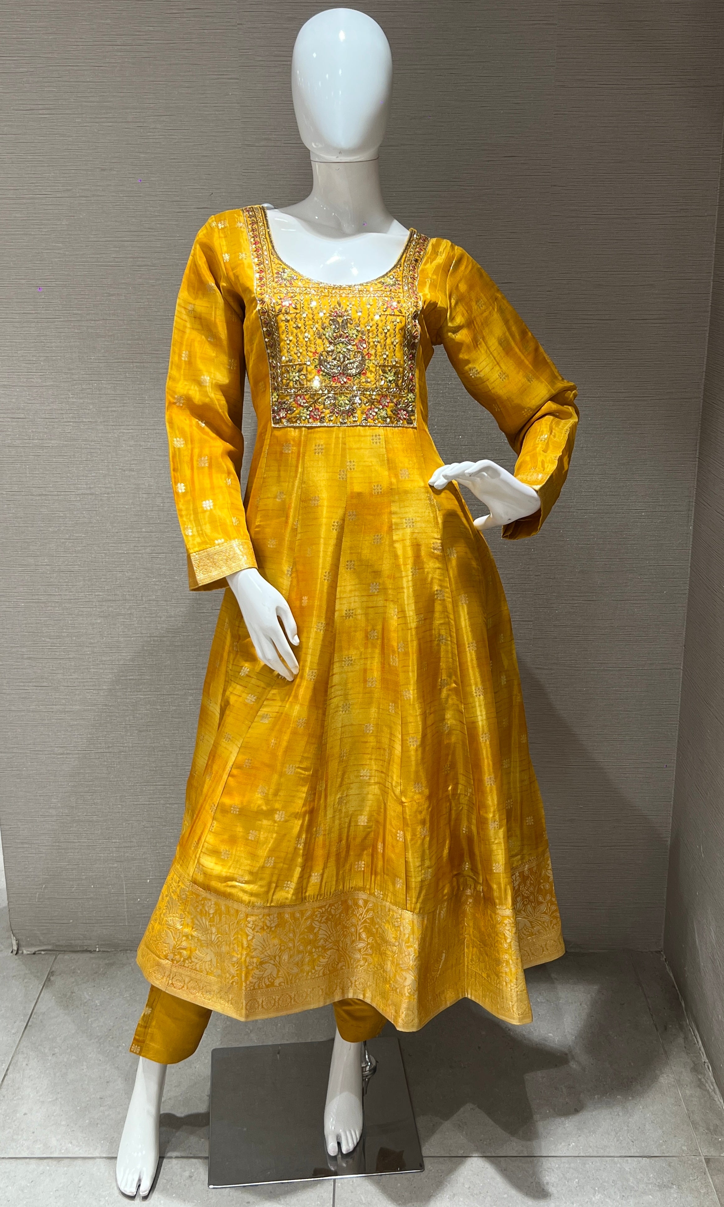 Yellow Anarkali with Floral Dupatta