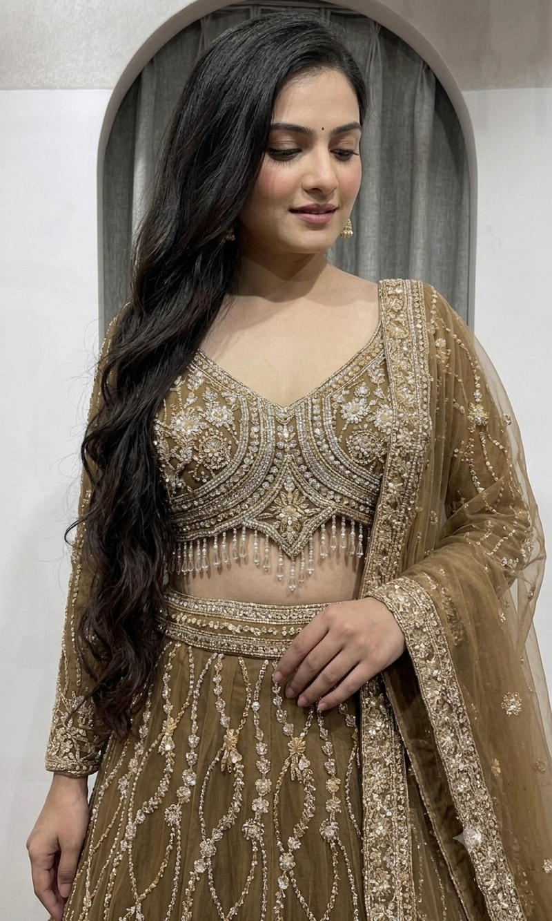 Mocha Brown Designer Lehenga with Sequins