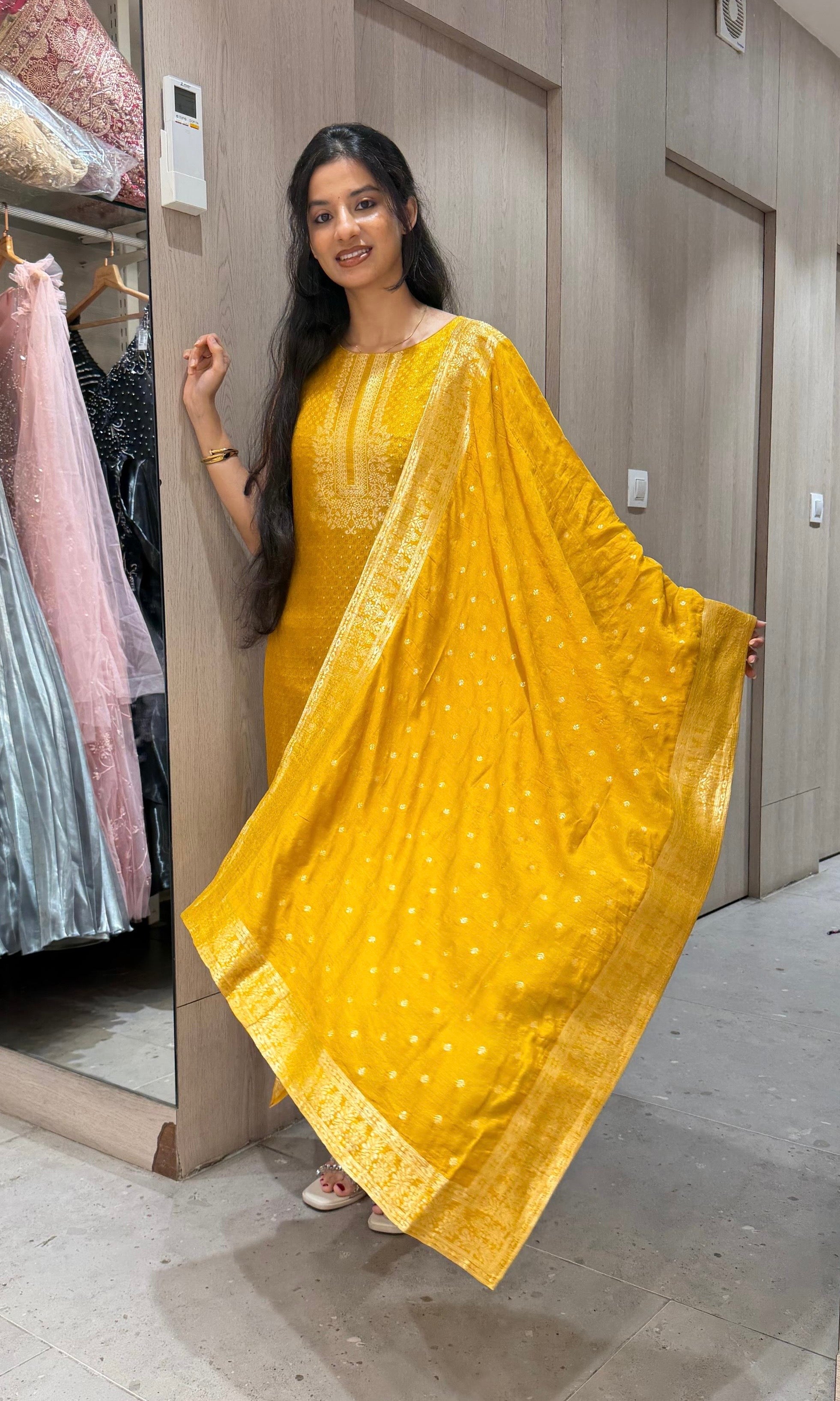 Mustard Yellow banarasi Kurta Set