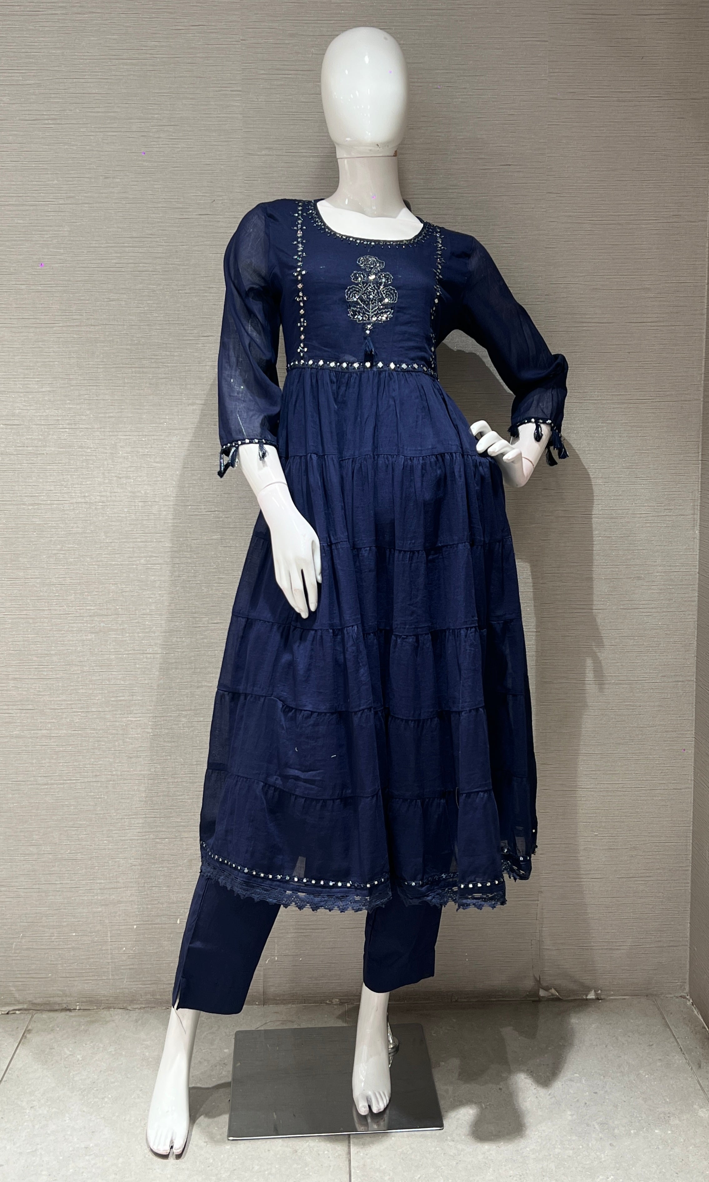 Blue ANARKALI EMBROIDERED kurta set