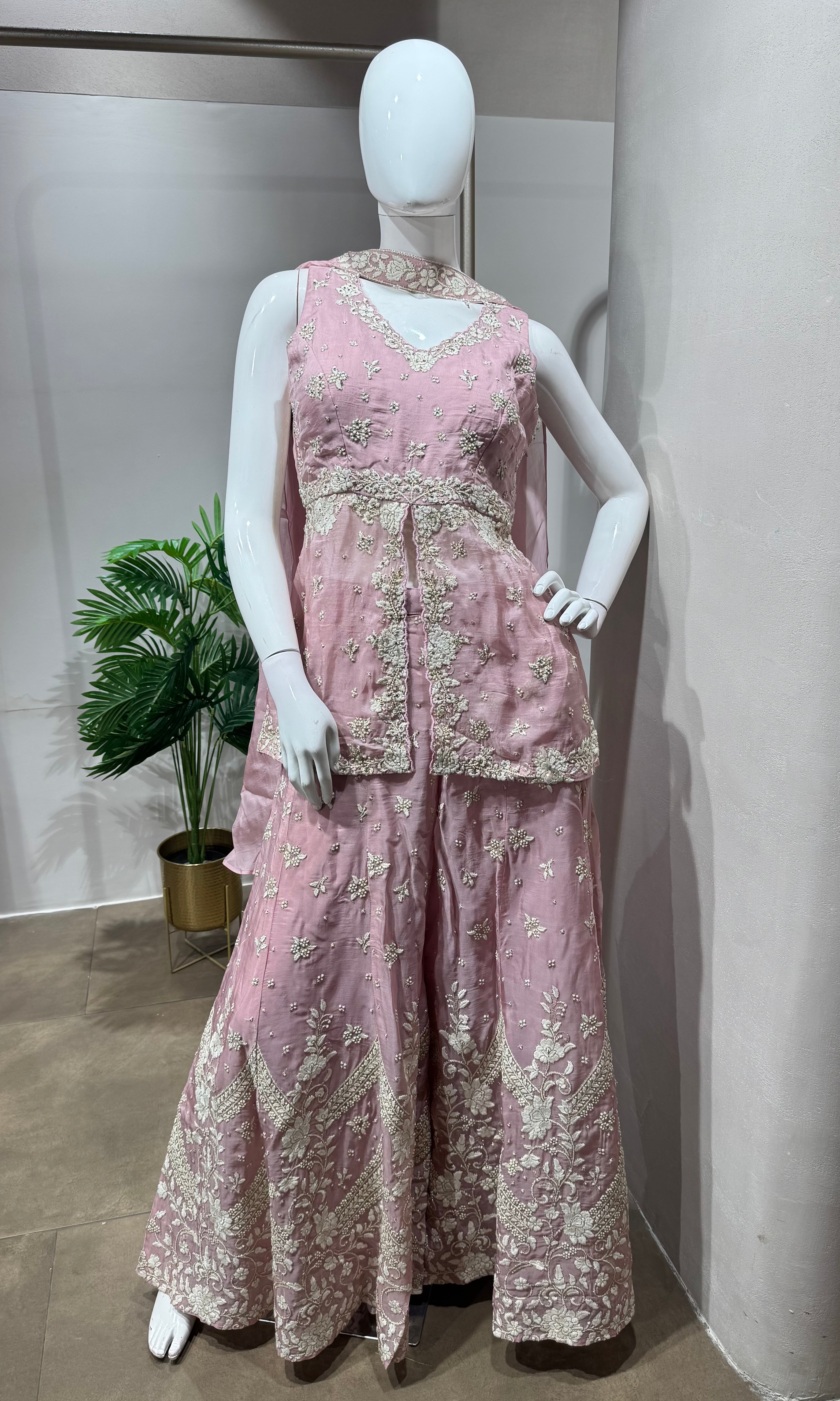 Pink Georgette Party Wear Palazzo Ensemble