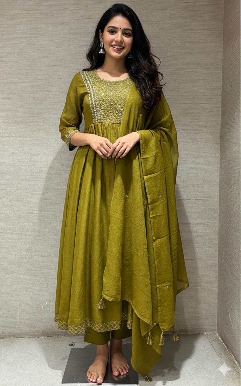 Mehandi green ANARKALI kurta set