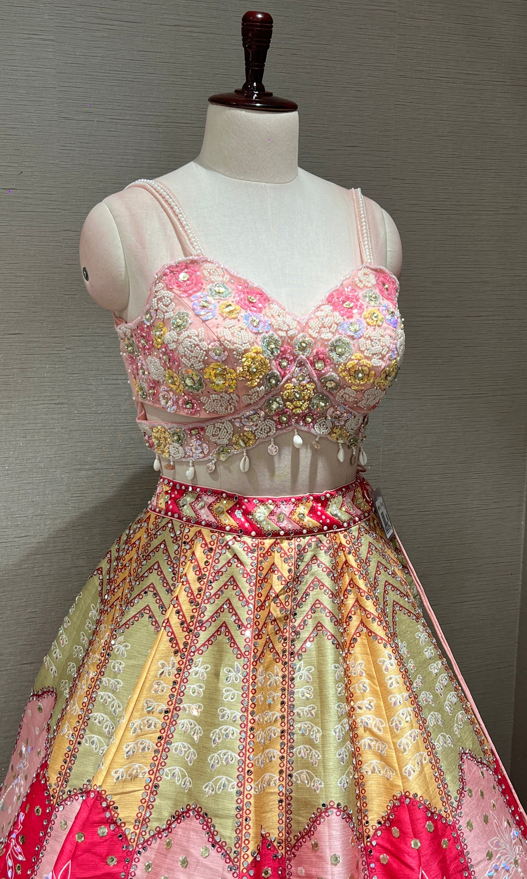 Baby pink MULTICOLOUR EMBROIDERY LEHENGA