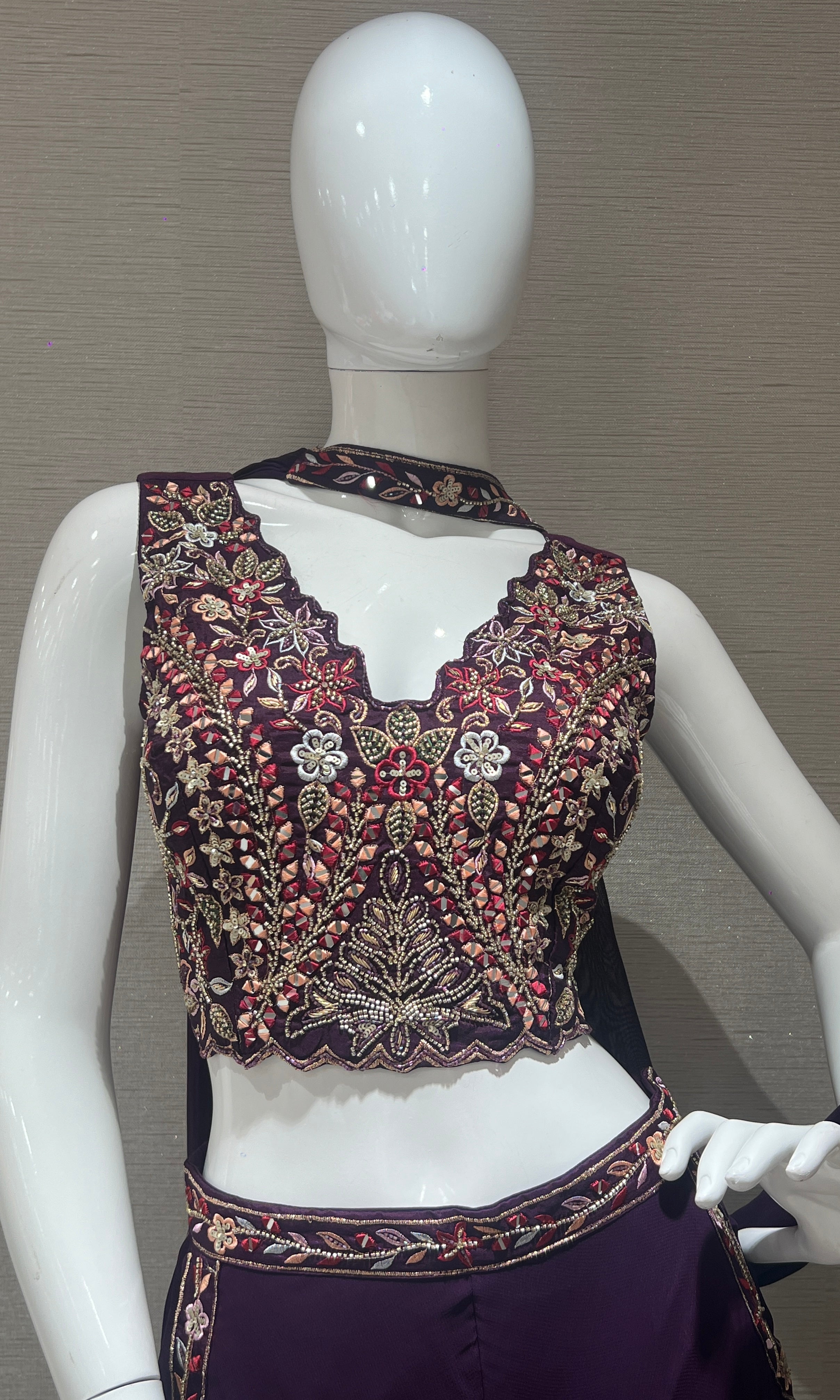 Wine palazzo set with neck dupatta