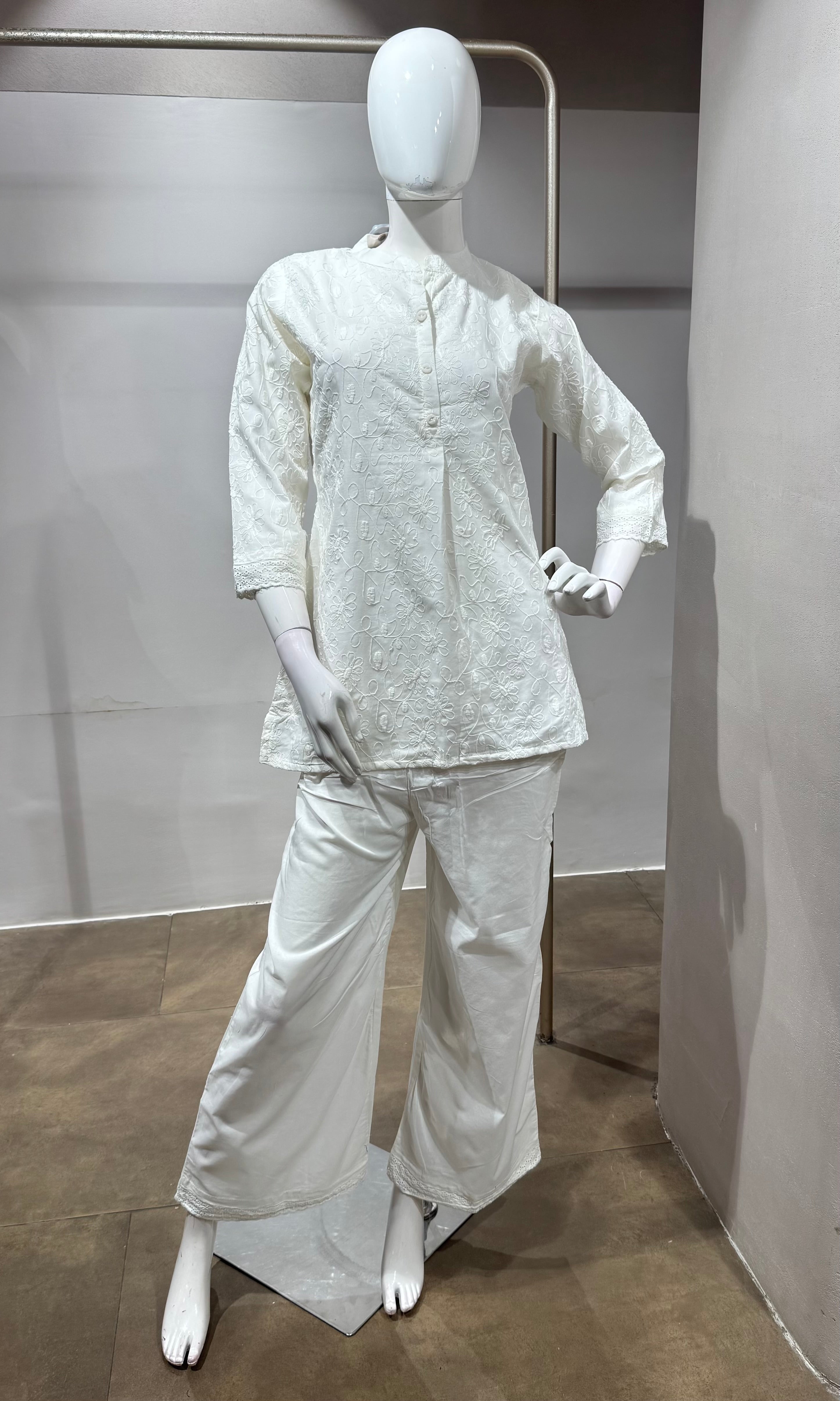 white Cotton Ethnic Co-ord Set